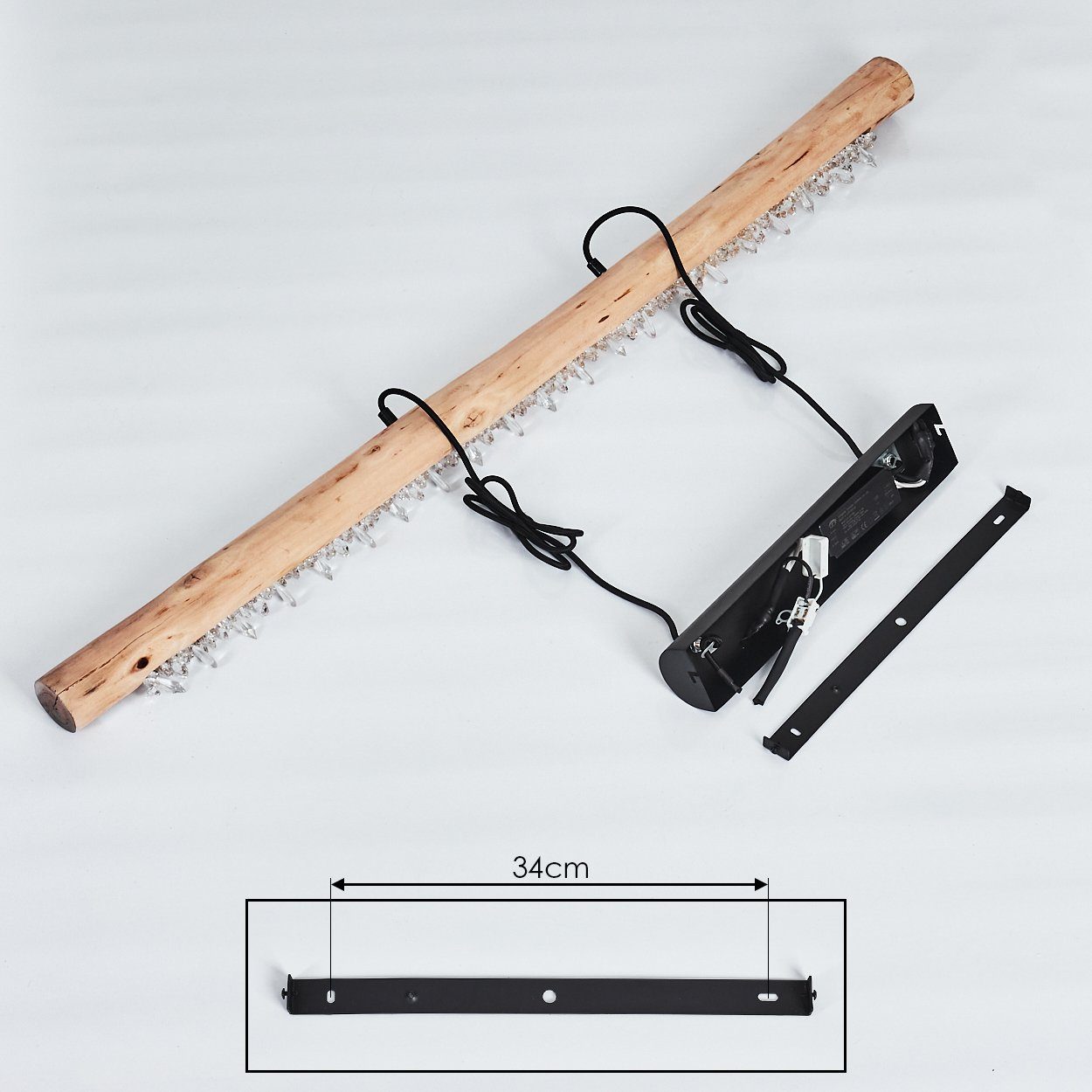 hofstein Pendelleuchte »Lipusa« Hängelampe länglich aus Metall Schwarz und Holz, 3000 Kelvin, 1xLED 20 Watt, 2000 Lumen, über herkömmlichen Lichtschalter dimmba – Bild 5 von 5