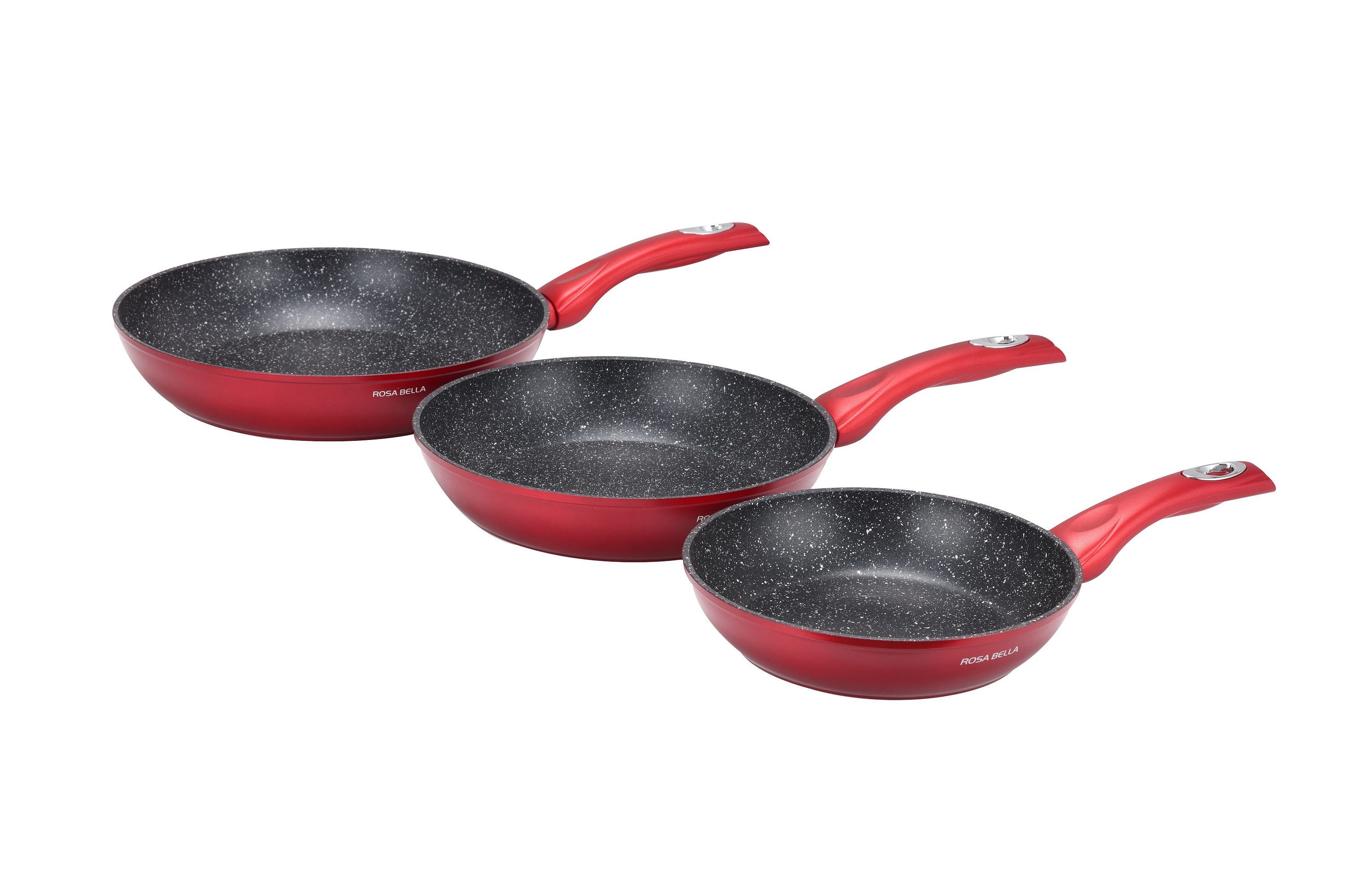 Edenberg Bratpfanne Pfannen-Set, Bratpfanne in 3 Größen, Geschmiedetes Aluminium, Aluminiumguss (3 Pfannen in verschiedenen Größen: 20 cm, 24 cm und 28 cm, in 3 stilvollen Farben – Schwarz, Rot und Grün, 3-tlg., Dieses Pfannenset ist das perfekte Geschenk für jede Gelegenheit)