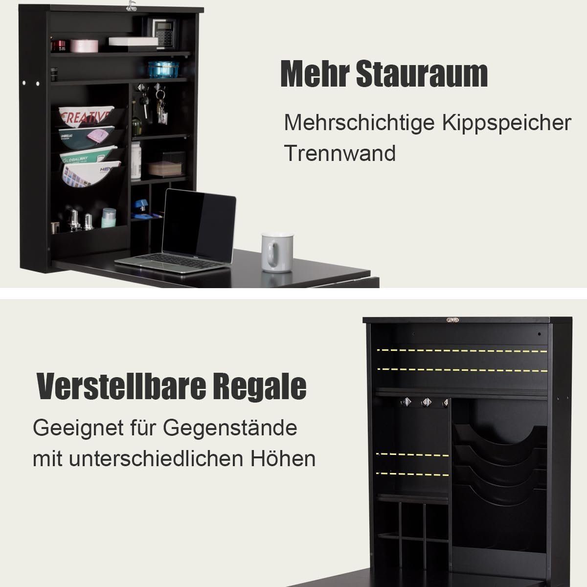 schwarz Klapptisch KOMFOTTEU Klapp-Schreibtisch Kreidetafel, Wandmontierter mit