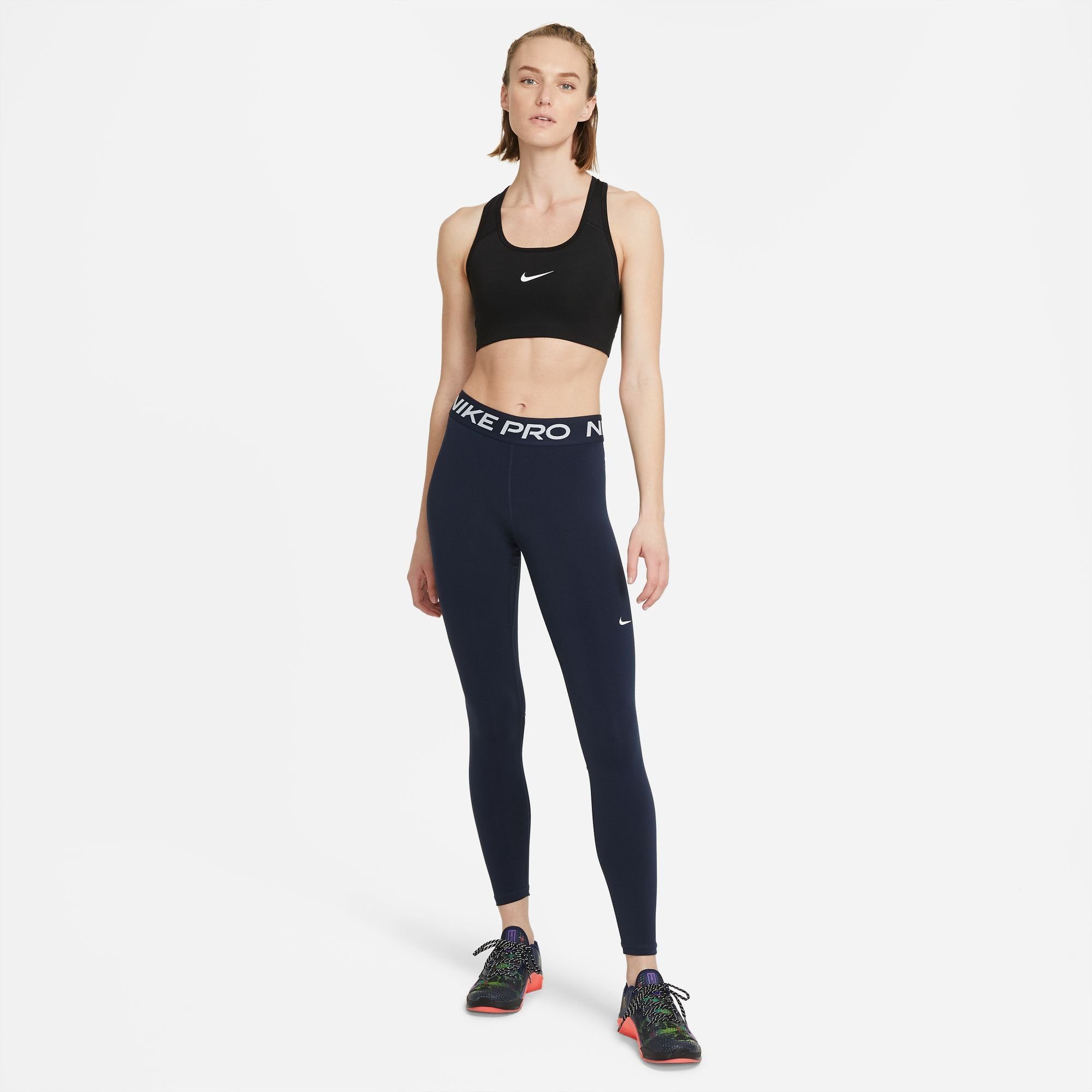Nike Trainingstights MESH-PANELED WOMEN'S OBSIDIAN/WHITE PRO MID-RISE LEGGINGS