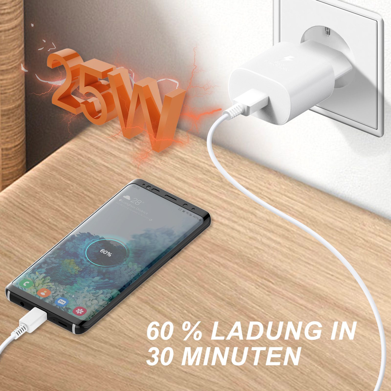 neue dawn 25W USB C Schnellladegerät für Samsung Galaxy S25 S24 S23 S22 S21 S20 USB-Ladegerät (1-tlg., für Samsung A17 A16 A80 A70 A56 A55 A54 A53 A52s A35 A34 A33)