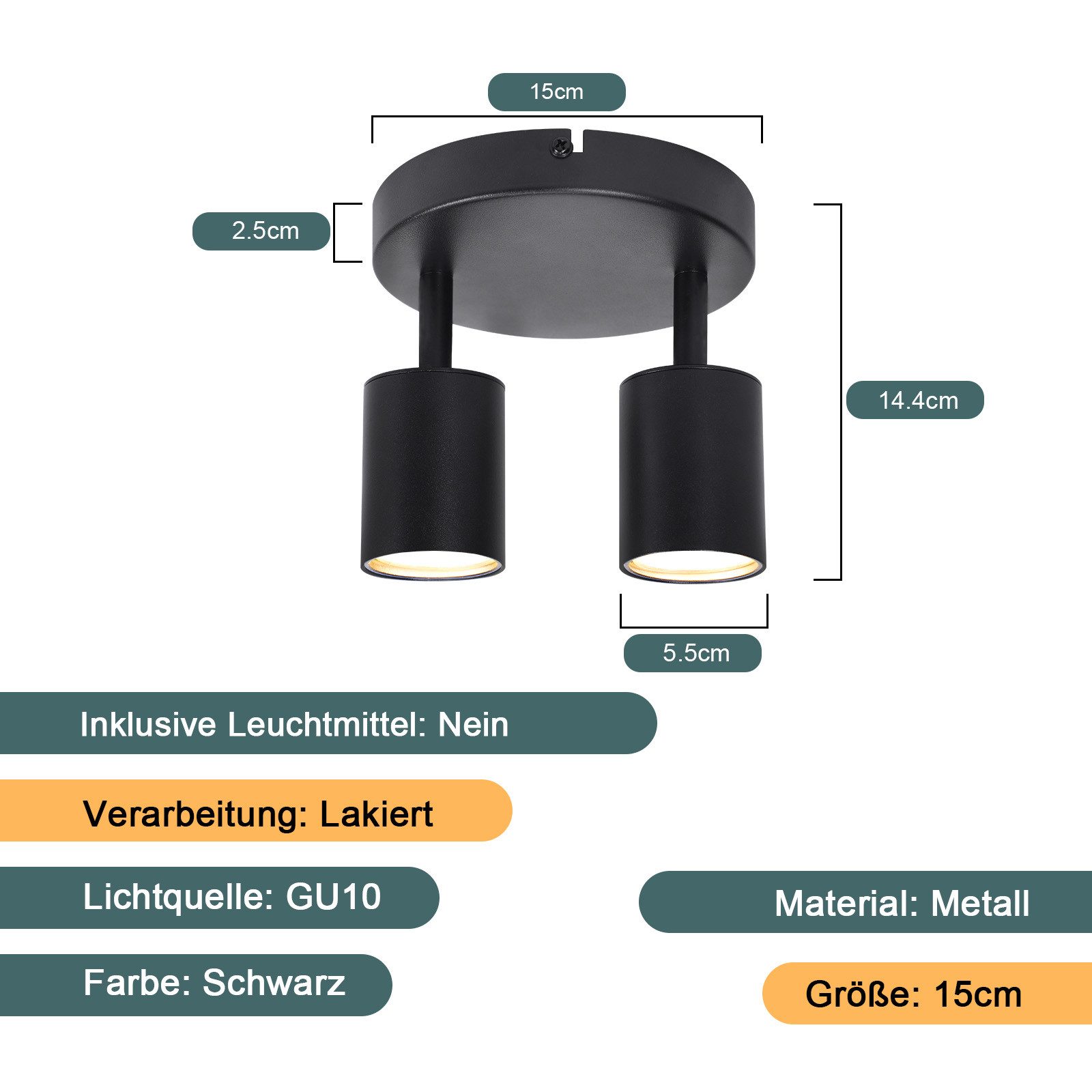 Nettlife Deckenstrahler 2 Flammig Schwarz GU10 Wohnzimmer Modern Deckenlampe Schwenkbar, Schwenkbar, LED wechselbar, Innen Rund Flur Deckenspot für Schlafzimmer Küche