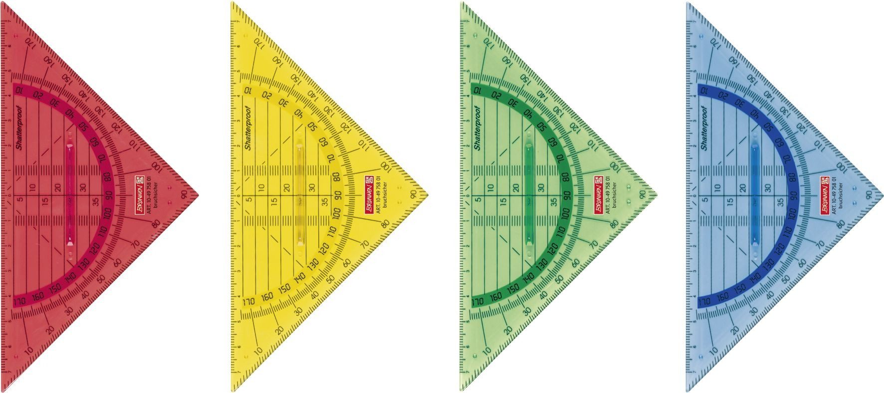 BRUNNEN Geodreieck Geometrie-Dreieck 16cm bruchsicher Griff farbig sortiert