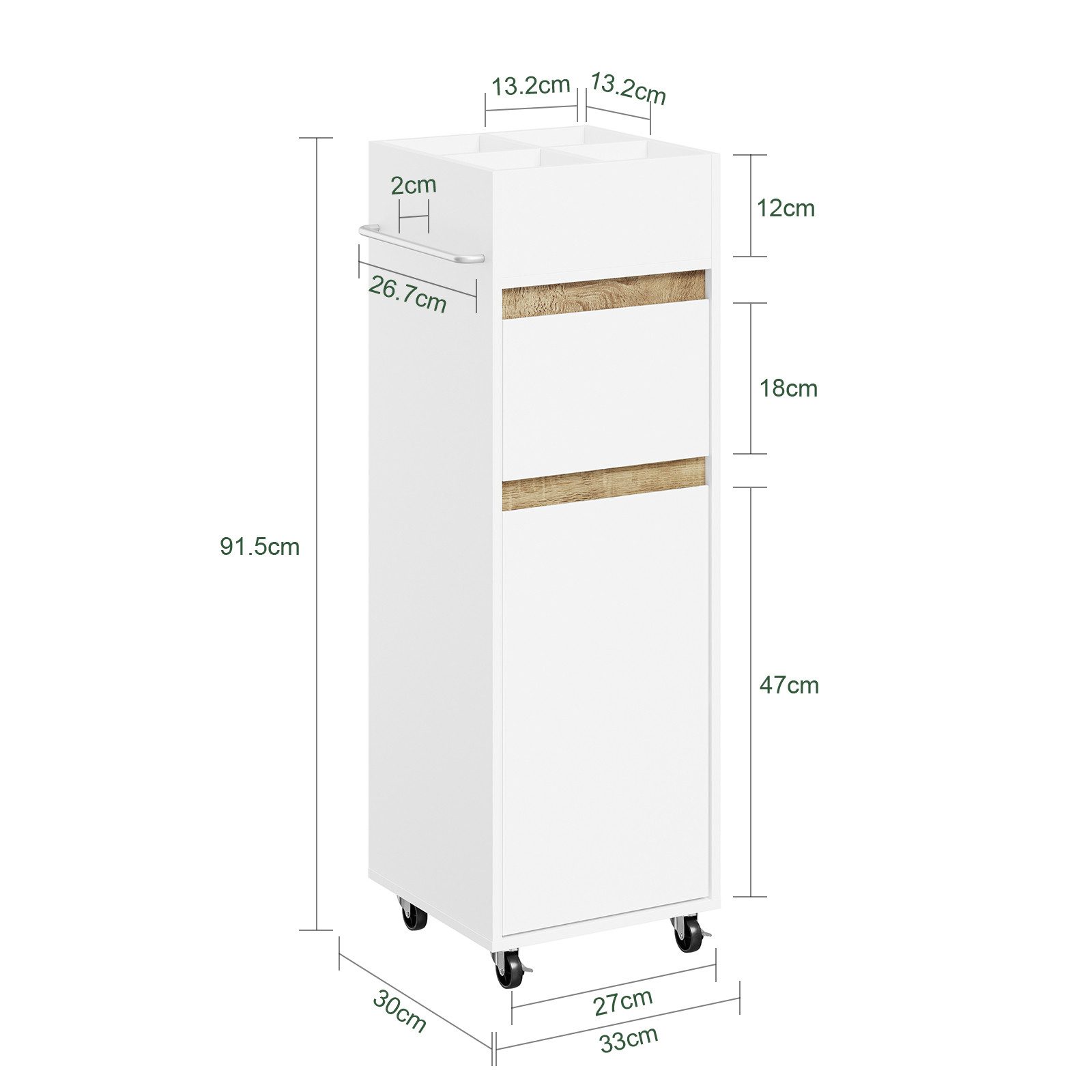 SoBuy Badregal BZR225, Badezimmerschrank schmal, Rollwagen Nischenregal Beistellwagen, Nischenschrank schmal, mit Rollen, Tuchhalter und Einlegeböden, Bad