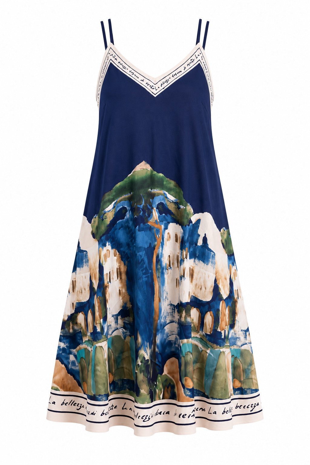 ITALY VIBES Sommerkleid - Trägerkleid - Viskose Kleid mit Landschaftsprint für Damen