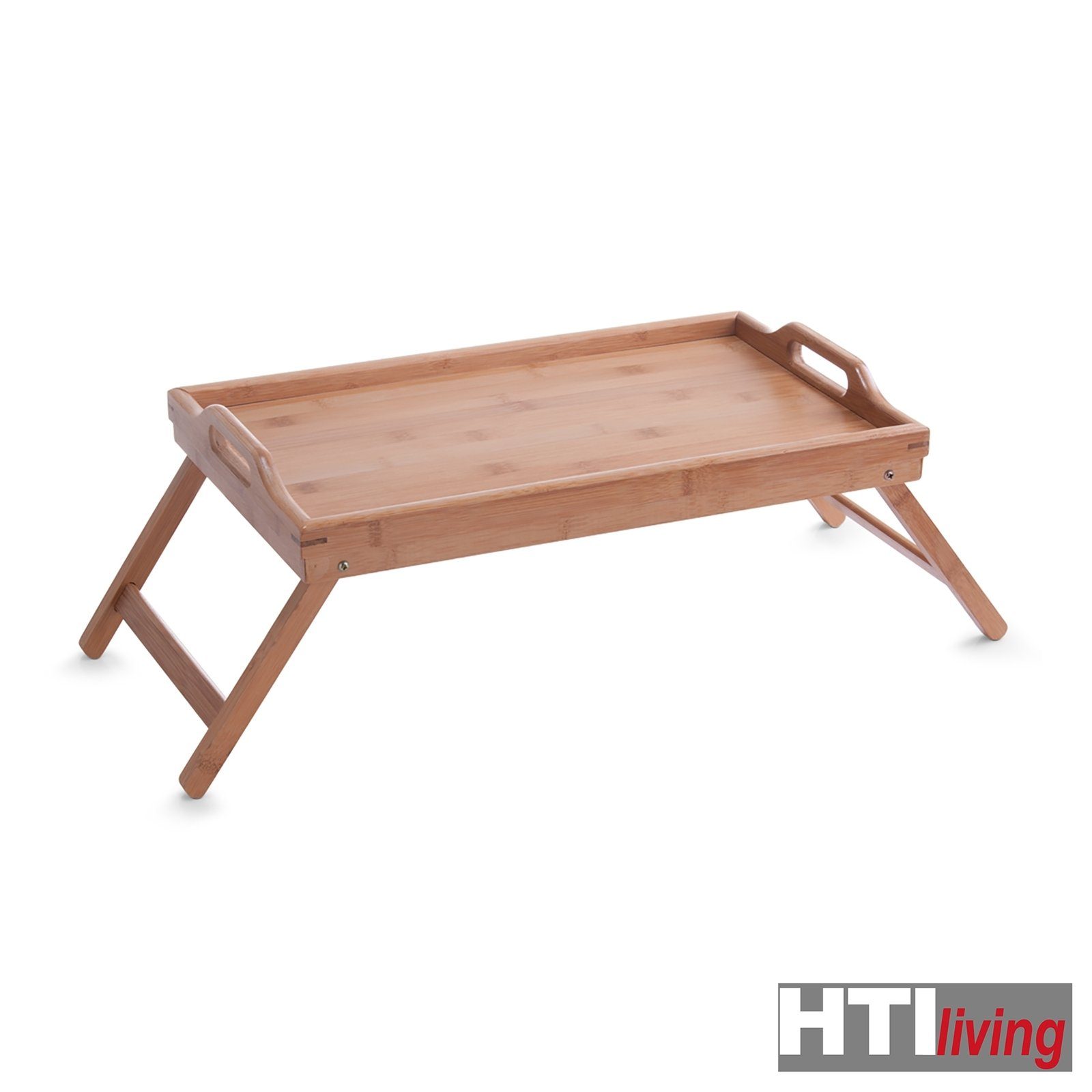 mit klappbaren Holztablett, Serviertablett Tablett HTI-Living Betttablett Füßen Bambus,