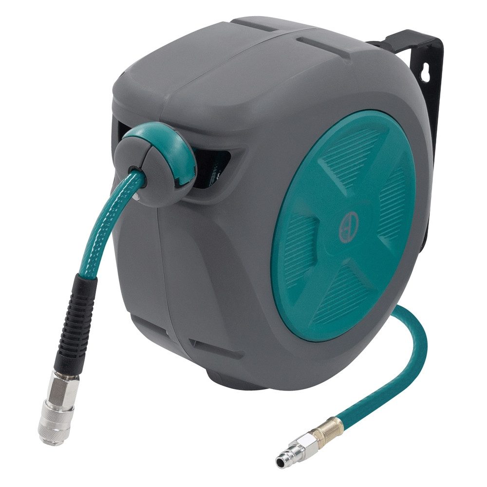 ECD Germany Druckluftschlauch Hochdruckschlauch Automatik Aufroller 1/4" Anschluss Arretierfunktion, Schlauchaufroller für Wandmontage 10m+1m 15 bar 180° schwenkbar Ø12mm
