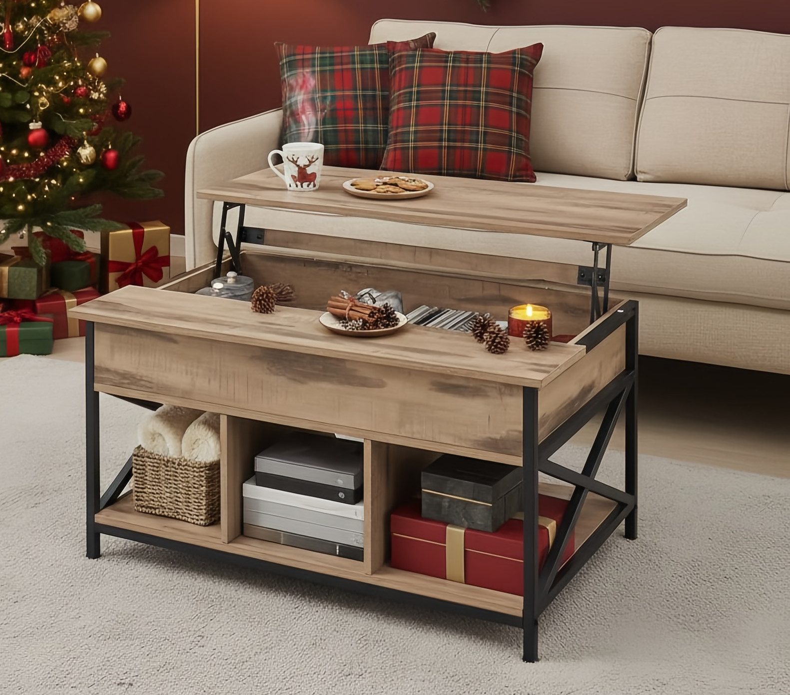 VASAGLE Couchtisch, höhenverstellbar, versteckter Stauraum, 60 x 100/120 x (48-62) cm