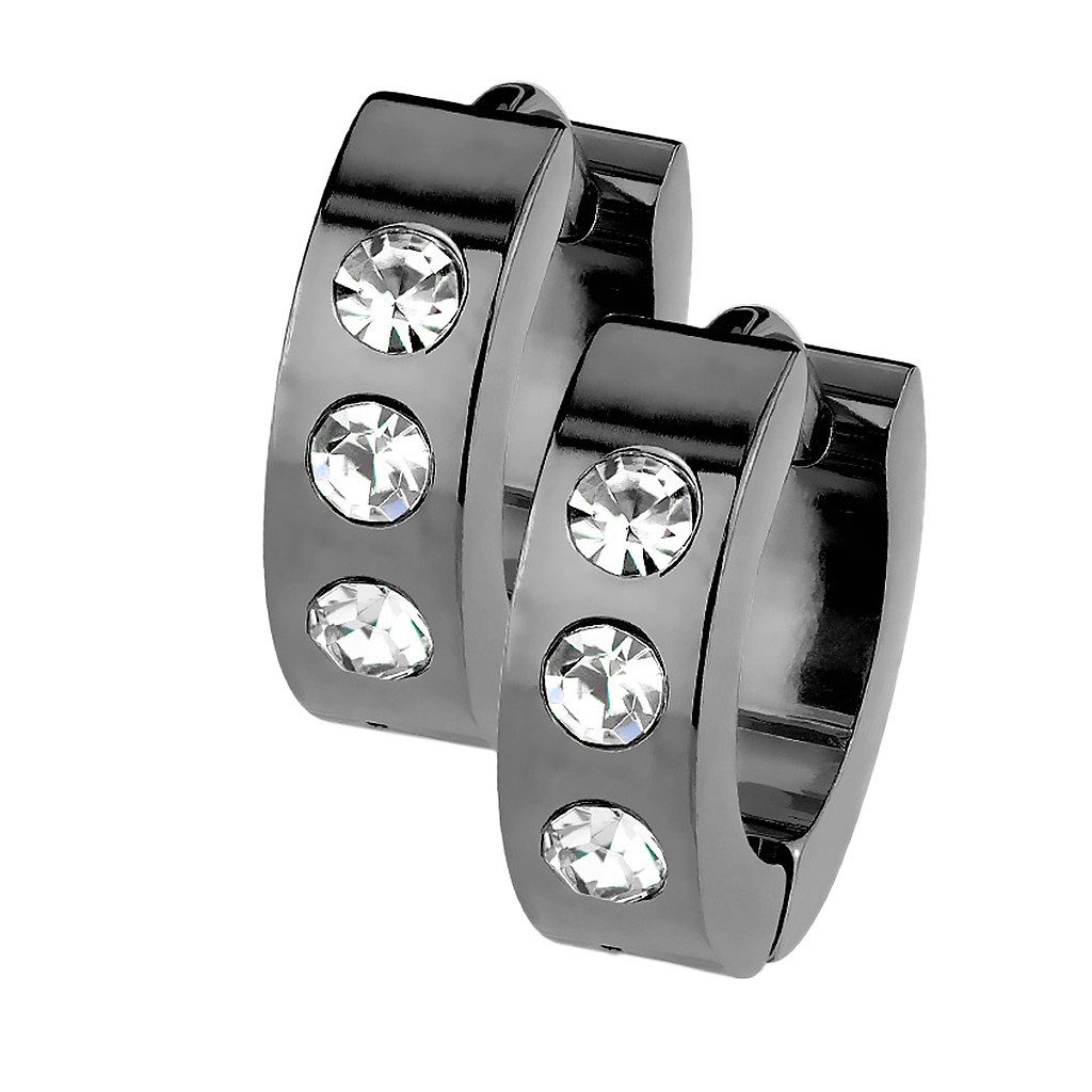 Taffstyle Paar Creolen Ohrringe 1 Paar Creolen mit 3 Kristallen Schwarz (zum Geburtstag Weihnachten Valentinstag), Ohrringe Creolen Frauen Damen Schmuck Geschenke Muttertag Valentinstag