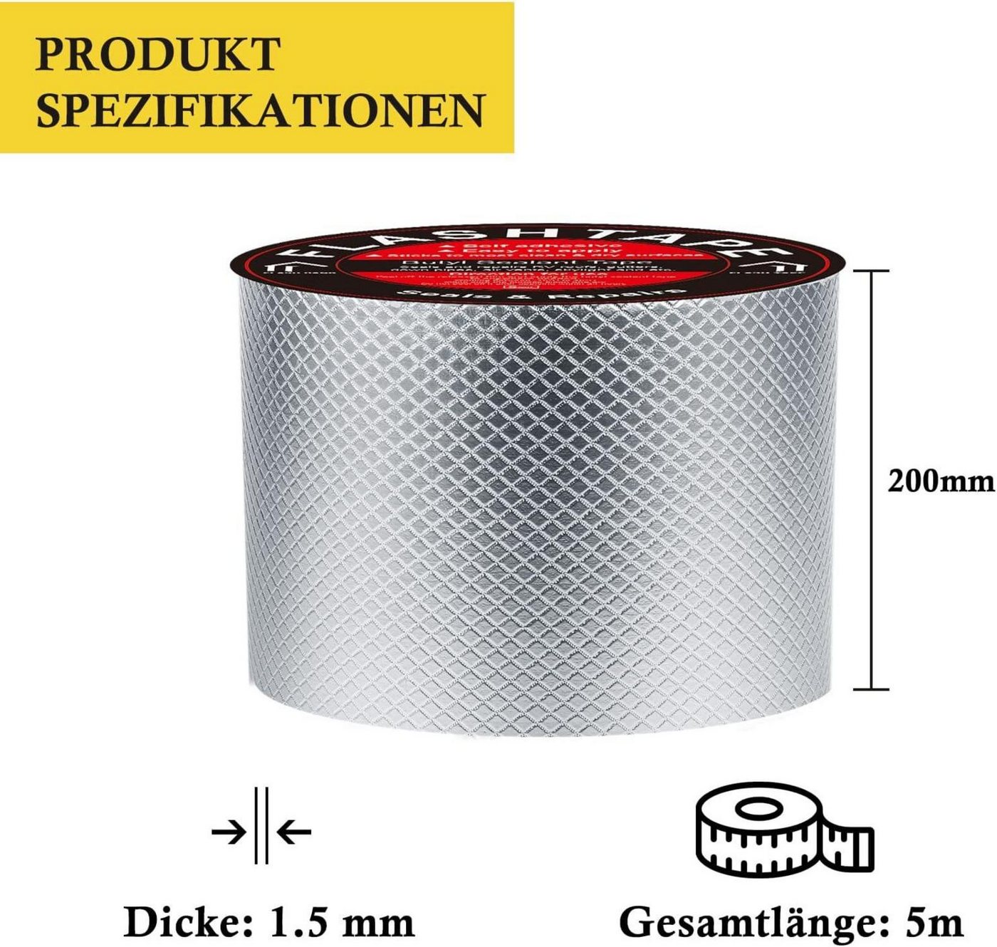 Thumbnail - LuxusKollektion Dachrinne Wasserdichtes Butyl Dichtungsband Alufolie Selbstklebend 20cm x5m
