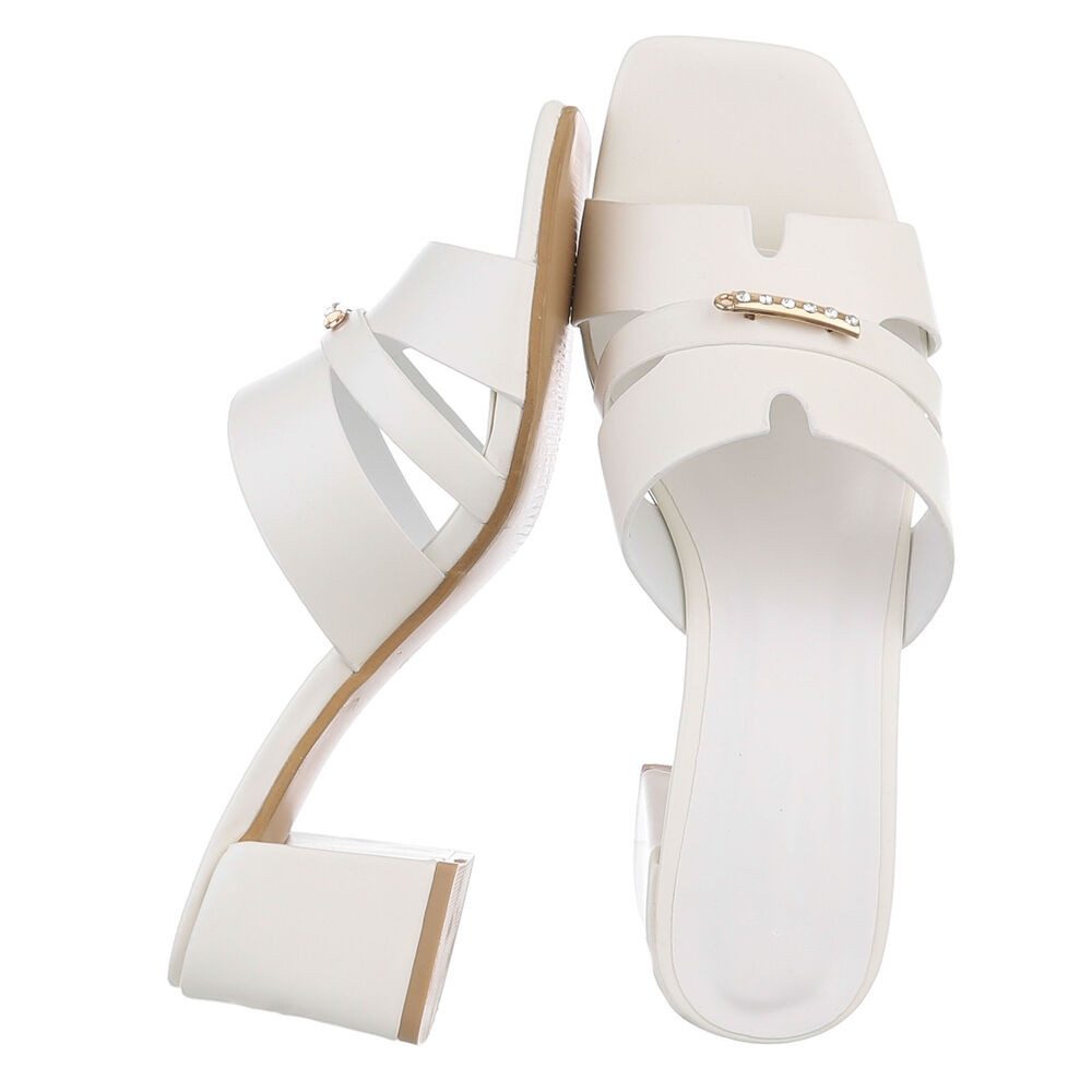 Ital-Design Damen Sandale mit Blockabsatz und Schmuckdetail Pantolette (91970764) Blockabsatz Sandalen & Sandaletten in Weiß