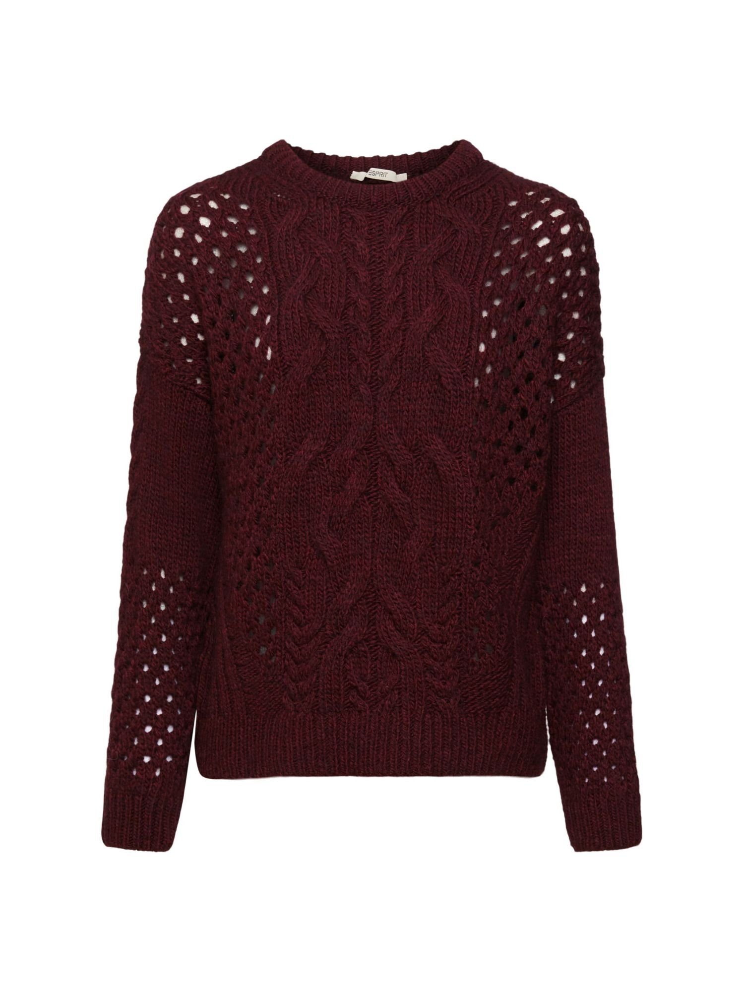 Esprit Rundhalspullover Zopf-Muster mit RED BORDEAUX Pullover