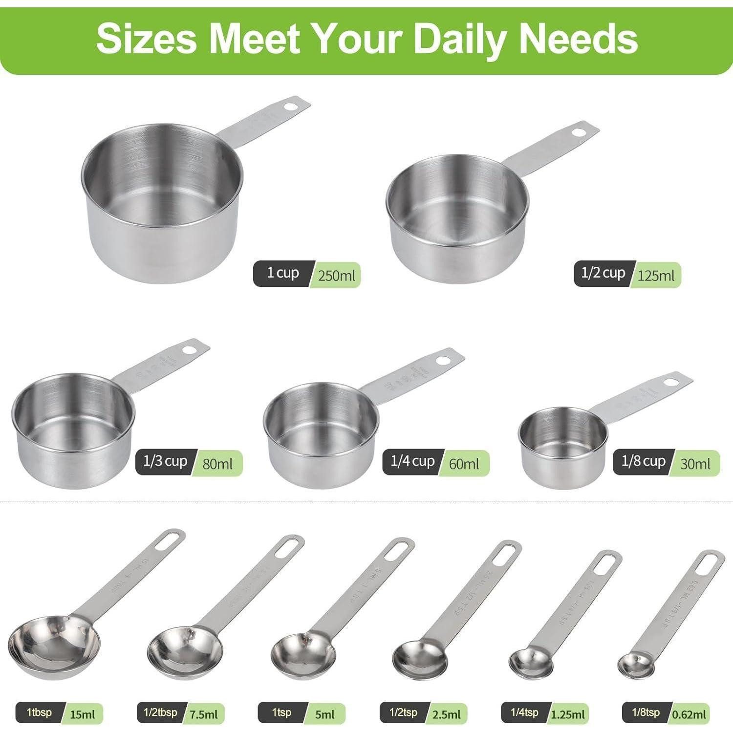 LuxusKollektion Messlöffel Edelstahl Messbecher Messlöffel Set Scoop Clip Dosierlöffel 5 Cups 6