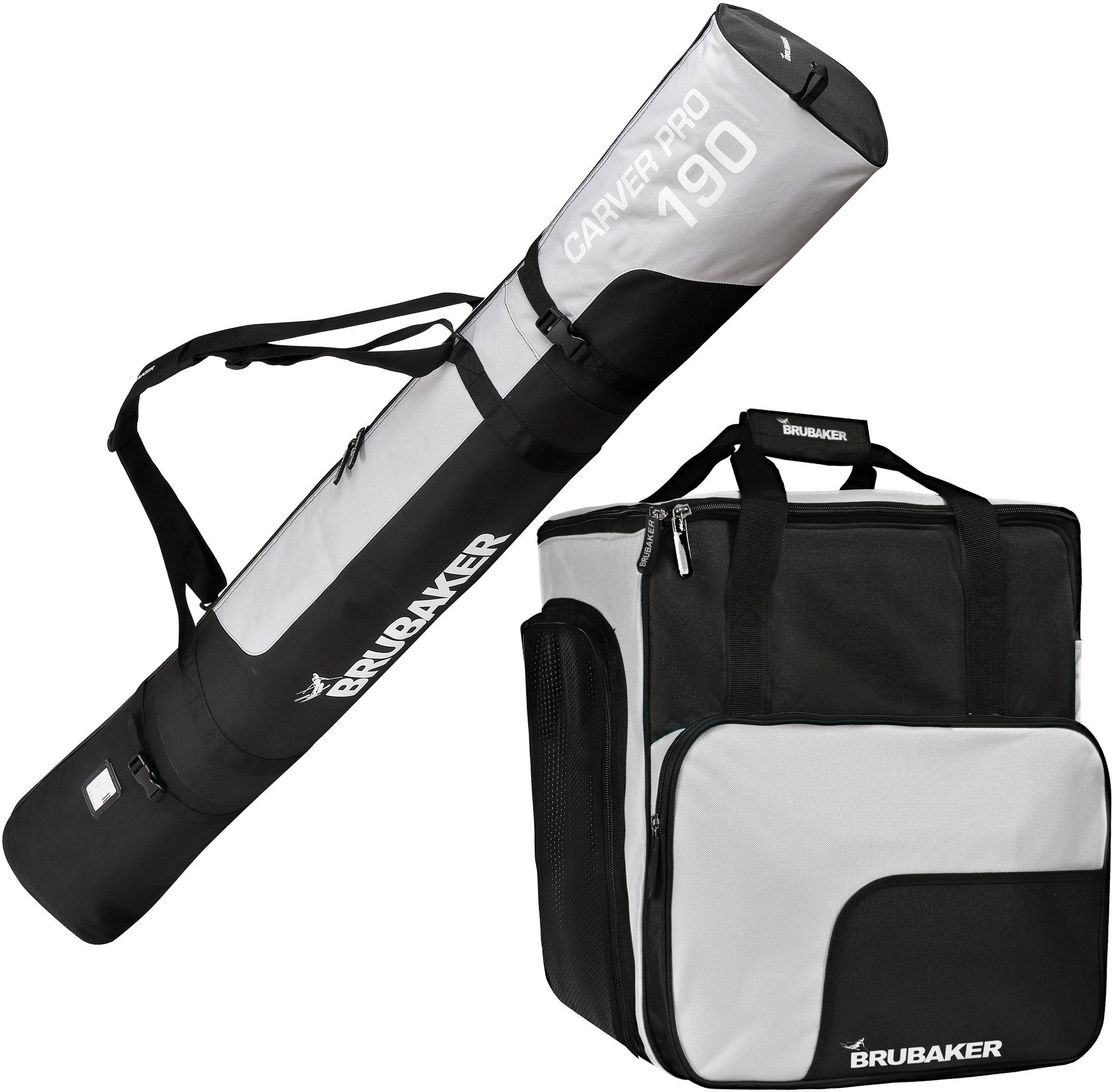 BRUBAKER Sporttasche Carver Pro Skitasche Kombi Set (2-tlg., reißfest und nässeabweisend), Skisack und Skischuhtasche für 1 Paar Ski