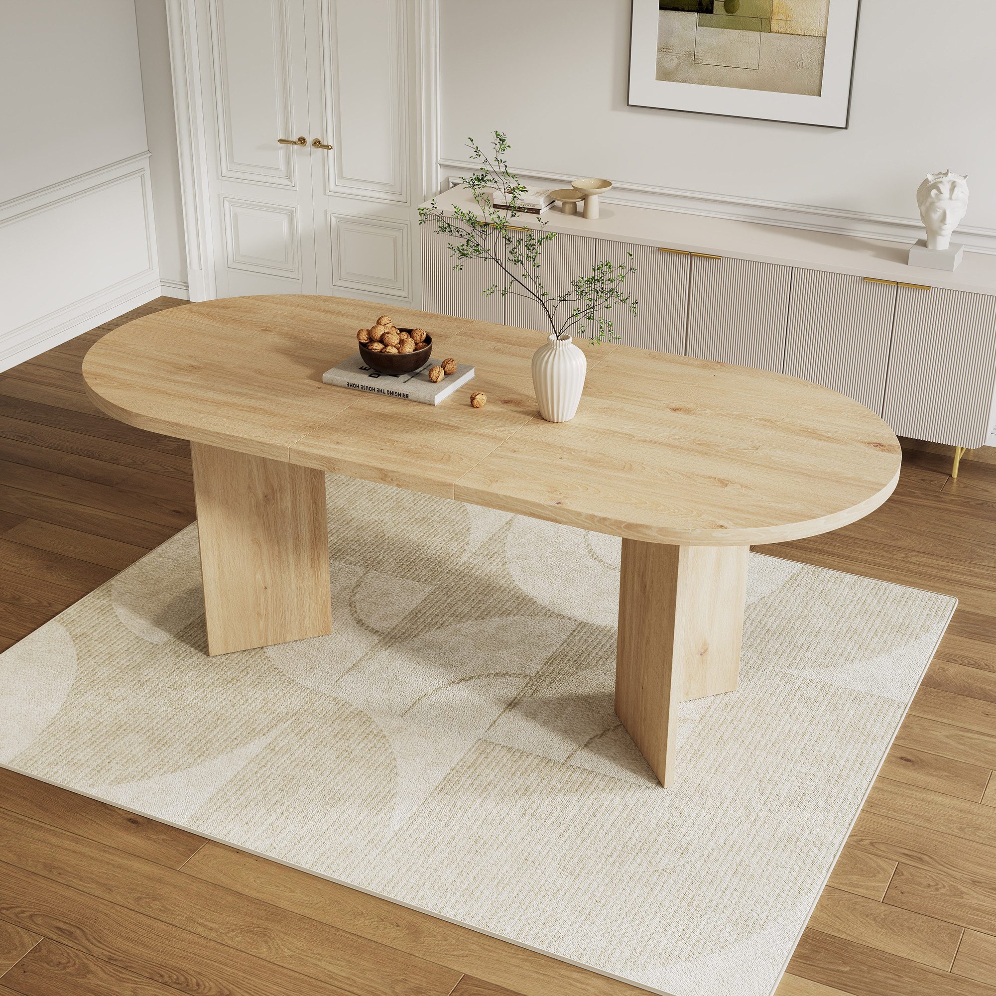 HAUSS SPOLE Esstisch für 6–8 Personen,200x90cm Küchentisch mit abgerundeten Ecken,Eiche (Beistelltisch Familientisch mit verdickter Tischplatte für das Esszimmer), Esstisch im einfachen Stil Abgerundete Ecken