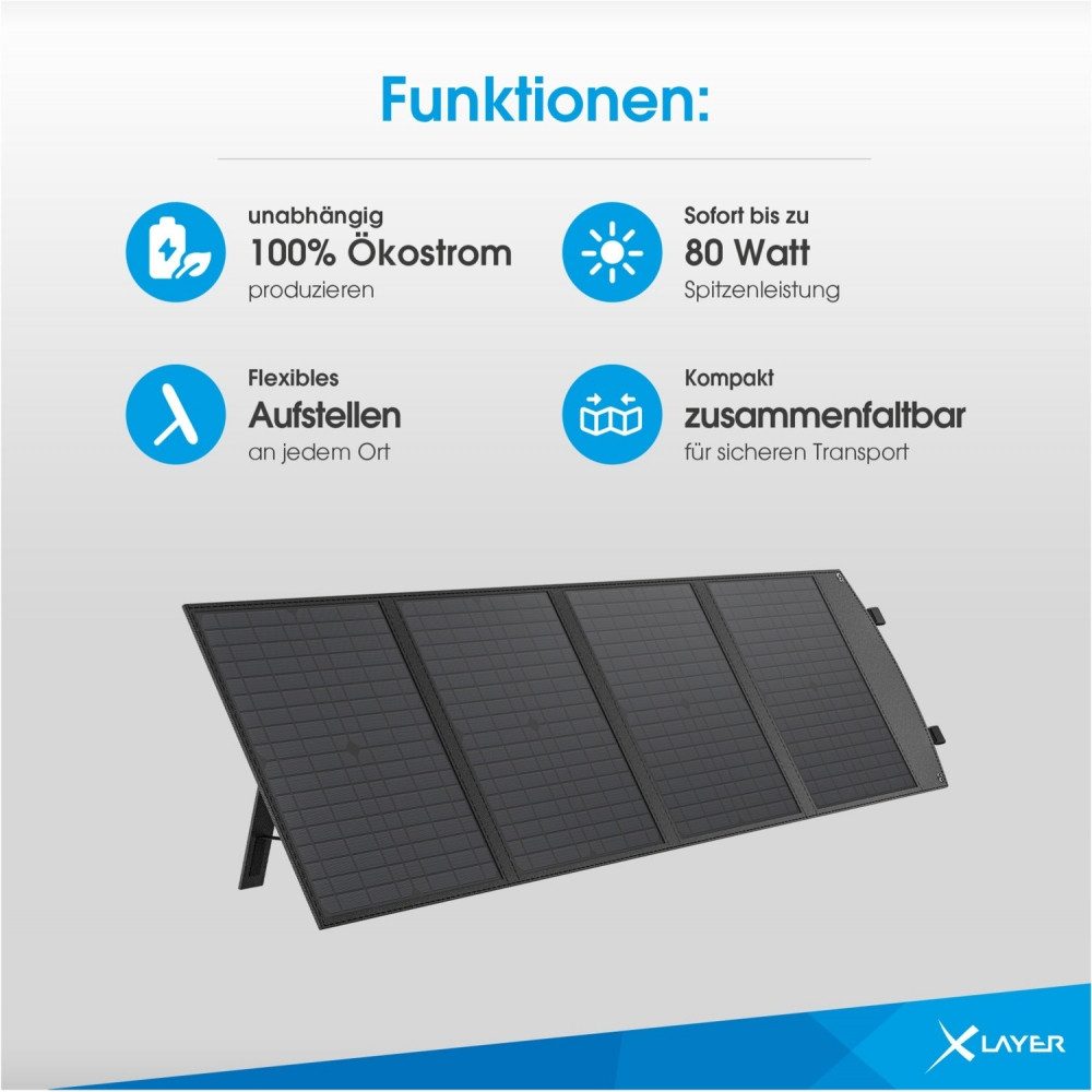 Thumbnail - XLAYER Solaranlage XLayer Solar Panel (80W) für Camping und Garten., 80 W, (Mobiles Solar Panel, faltbar, ideal für Camp...