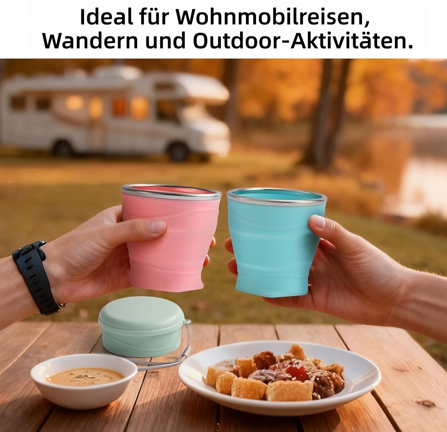 FOUORTUNATE-BEE Thermobecher Faltbarer Silikonbecher 260 ml – mit Deckel, wiederverwendbar, Tragbarer Reisebecher für Camping, Picknick, Büro und unterwegs – Bild 3 von 5