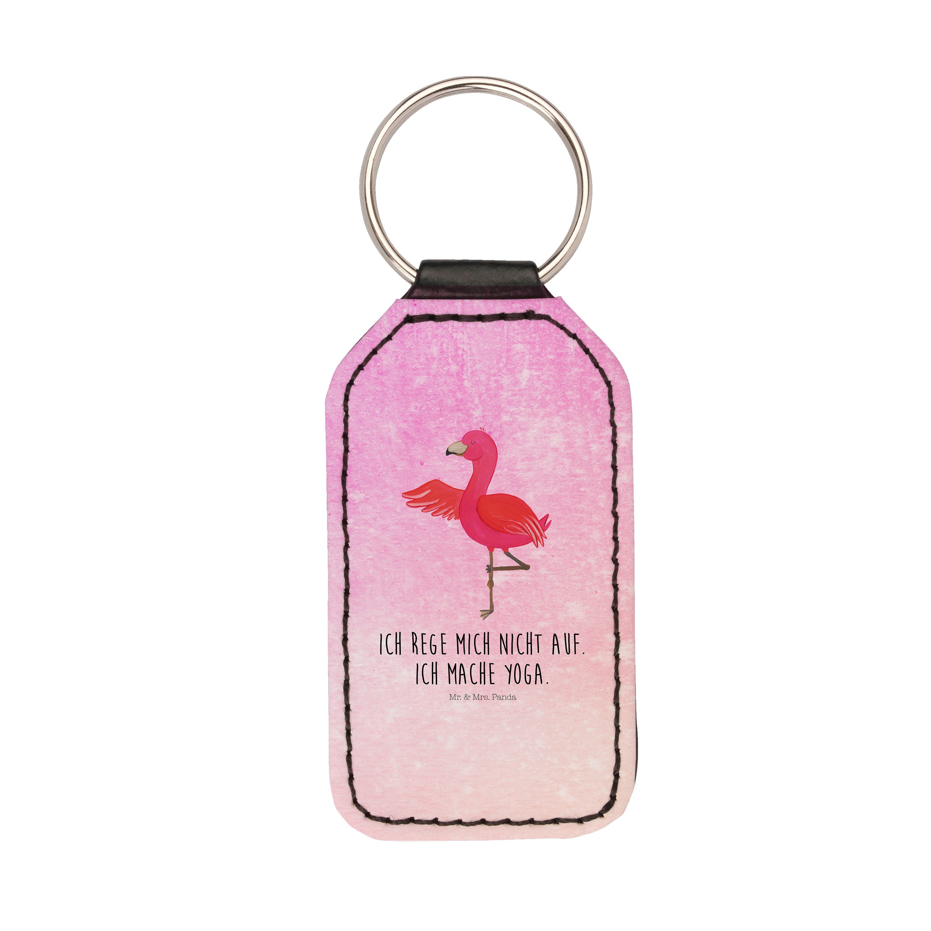 Mr. & Mrs. Panda Schlüsselanhänger Flamingo Yoga - Aquarell Pink - Geschenk, Ärger, Taschenanhänger, Nam (1-tlg) | Schlüsselanhänger