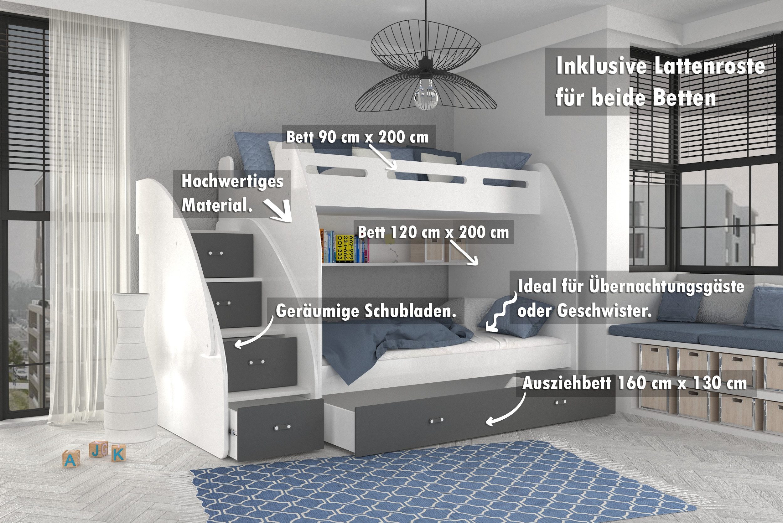 AJKmeble Hochbett Etagenbett 90x200 / 120x200cm, günstig online kaufen