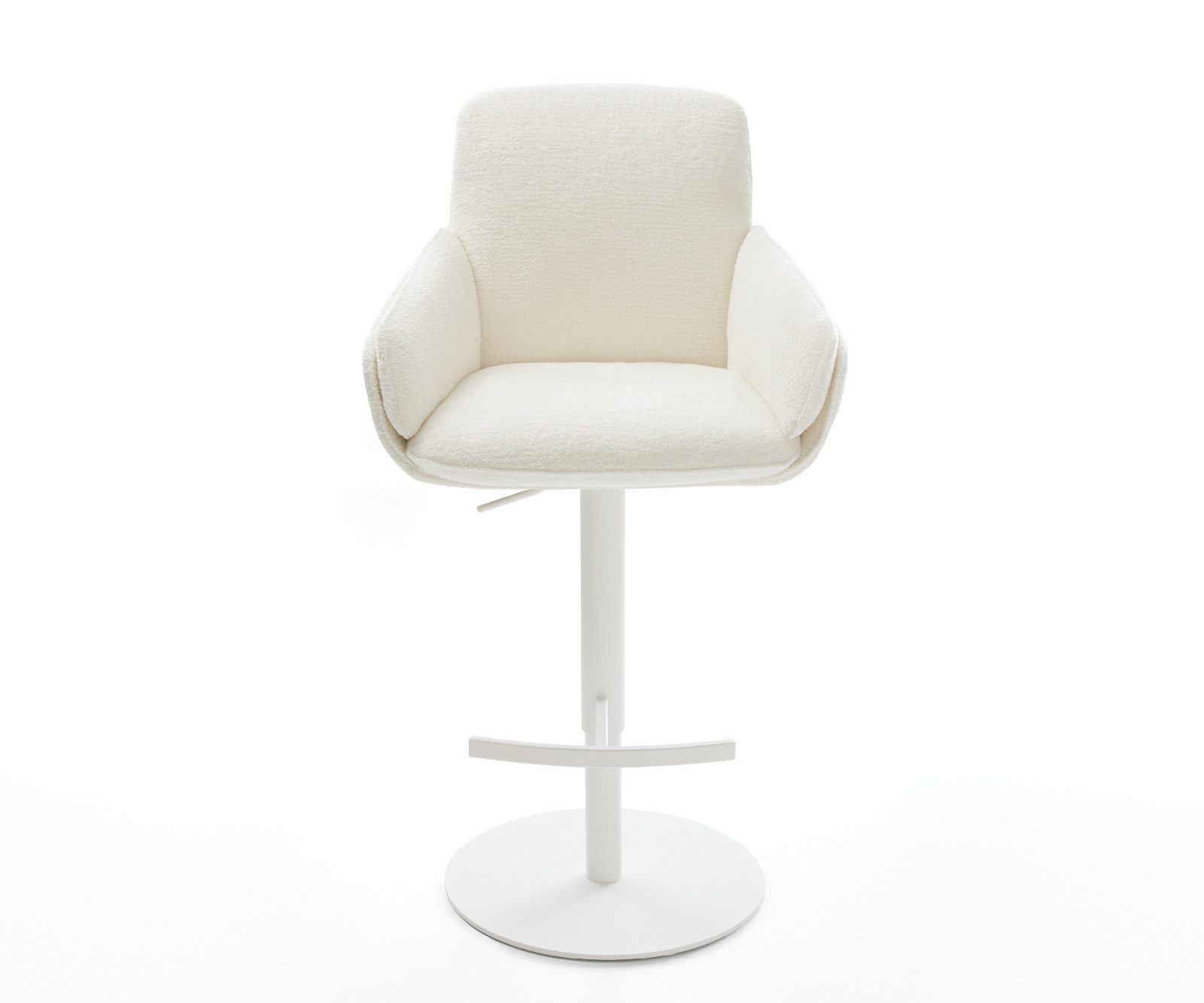 DELIFE Barhocker Luan-Flex, Drehfuß höhenverstellbar Metall Weiß Bouclé Soft Beige