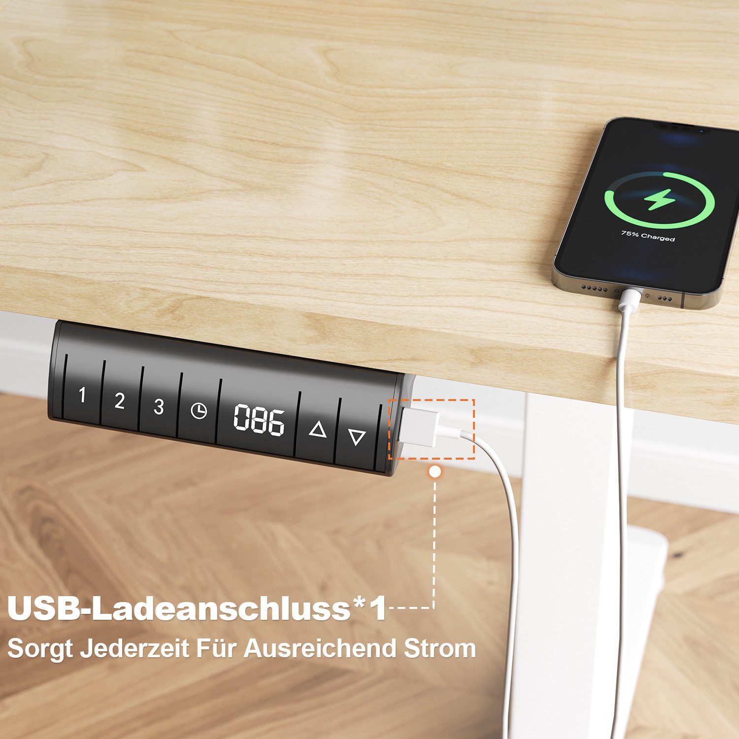 HOMALL Schreibtisch Höhenverstellbarer Elektrisch Schreibtisch, Vierteilige Tischplatte (Große Größe 140*70cm 160/180*80cm, mit USB-Ladeanschluss, einstellbare 3-stufige Höhe)