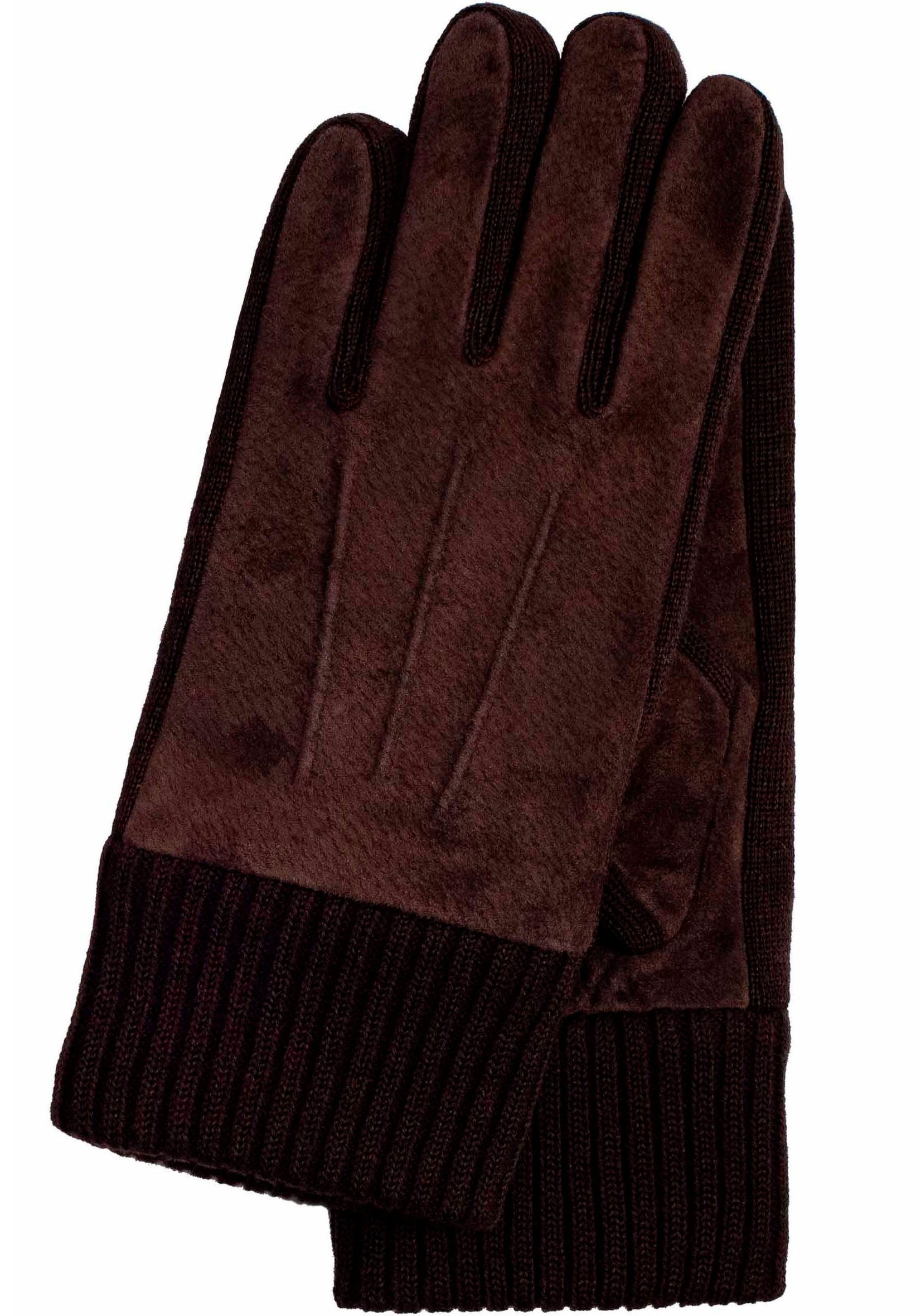 KESSLER Lederhandschuhe Stan Enganliegender Strickbund, Woll-Anteil dark brown | Handschuhe