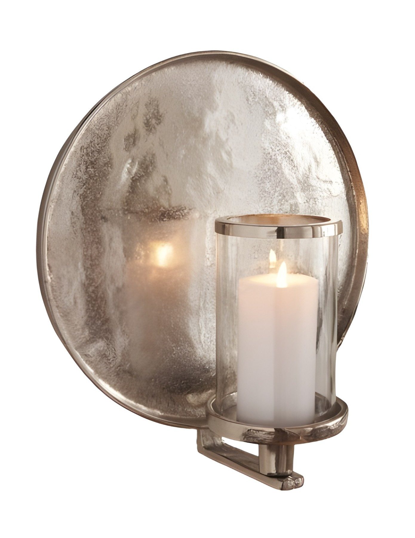 Dekoleidenschaft Wandkerzenhalter "Noble" aus Aluminium in Antik Optik, silber, mit Windlichtglas, Wanddeko, Kerzenwandhalter, Wand Kerzenhalter mit Glaswindlicht