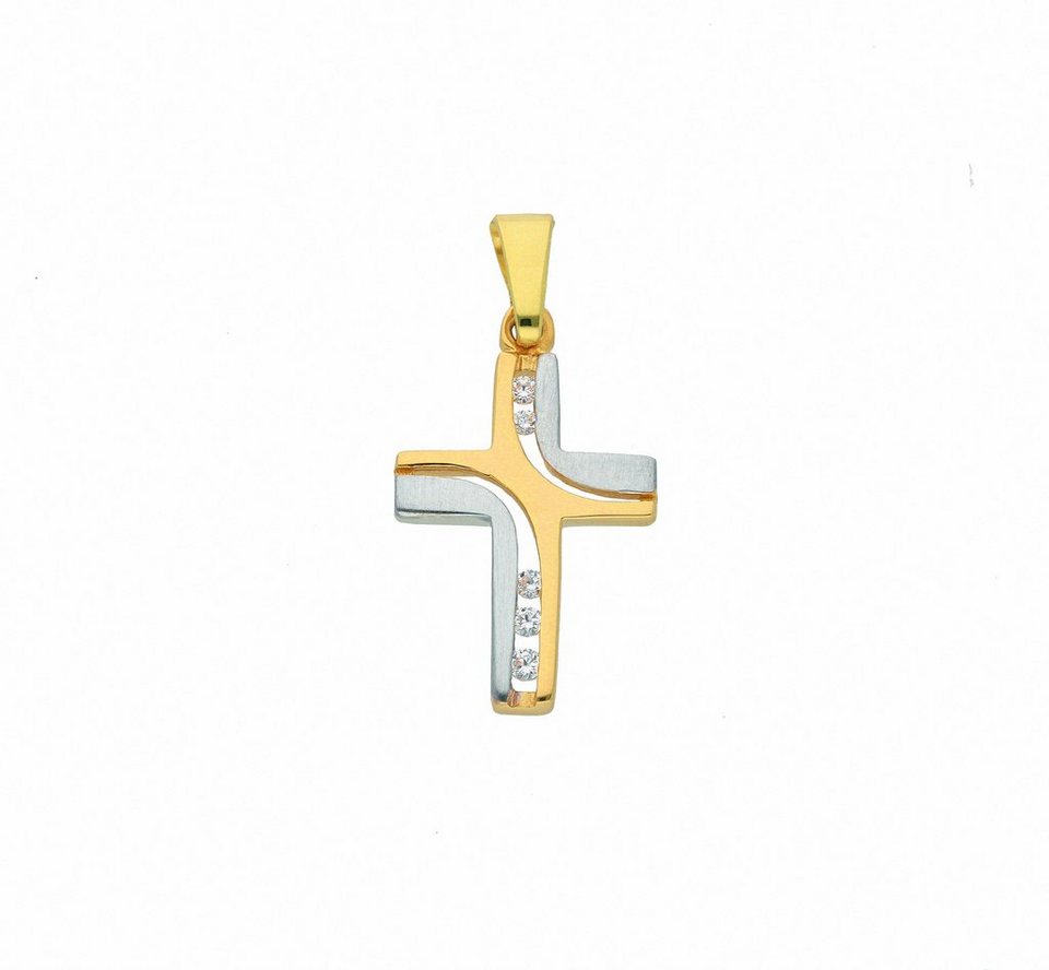 Adelia´s Kette ohne Anhänger 585 Gold Kreuz Anhänger mit Zirkonia,  Schmuckset - Set mit Halskette, Anhänger - gefertigt aus: 14 Karat ( 585 )  Gelbgold