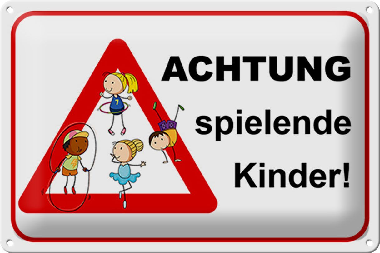 Hebold Metallschild Schild Blech Hinweis -Made in Germany- 30x20cm Achtung spielende Kinde