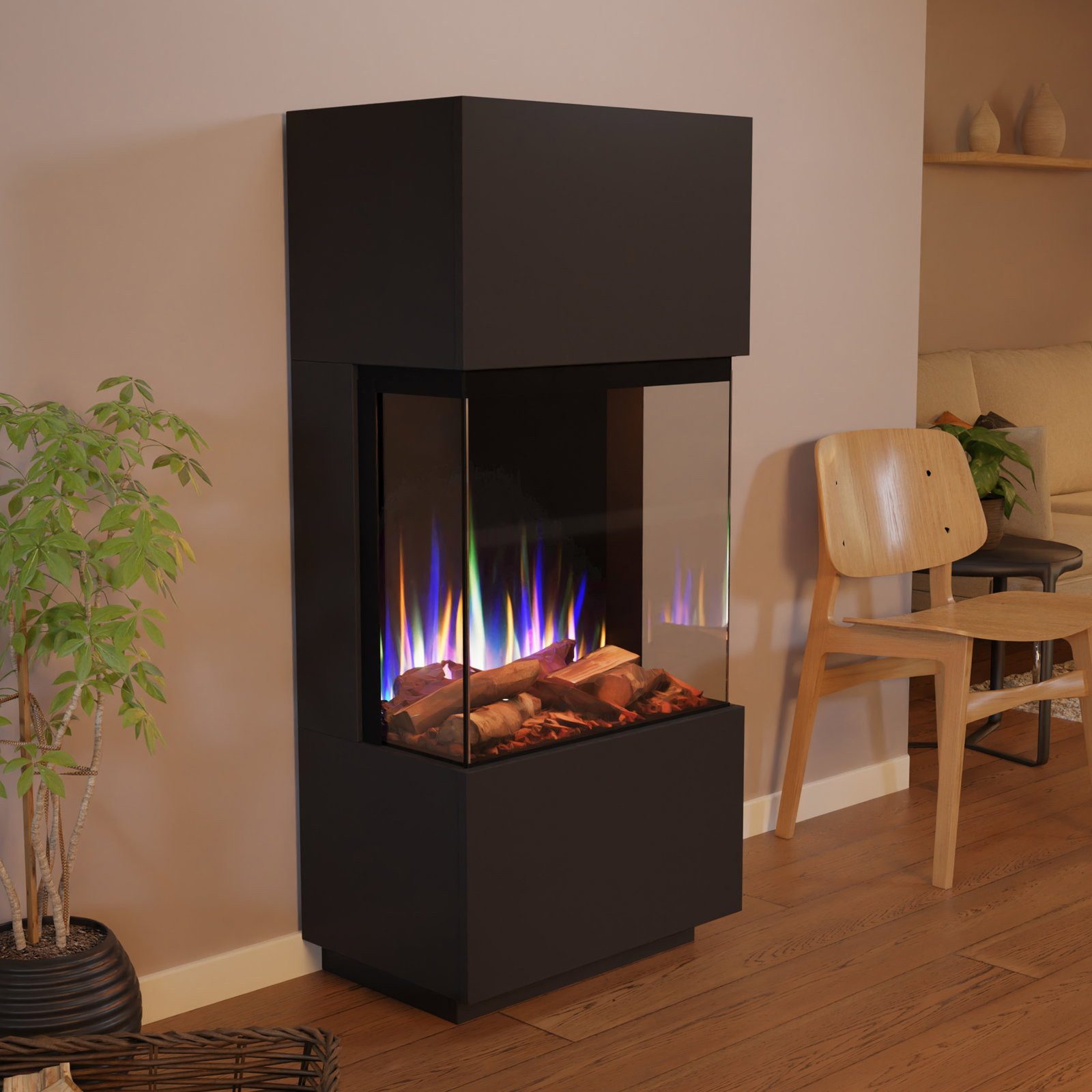 GLOW FIRE Elektrokamin PR11 E-Motion 3D, Elektrischer Kamin mit 3D Feuer mit Heizung, täuschend echte Flamme mit Heizung, 3 Dekorationen
