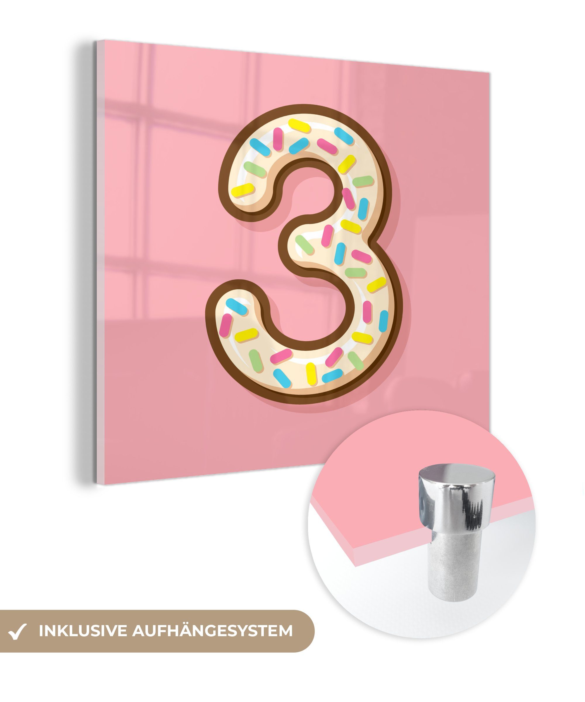 (1 Acrylglasbild Wanddekoration - Donut-Design, 3 Glas - Glas auf Foto - Glasbilder Wandbild Bilder MuchoWow auf Nummer St),