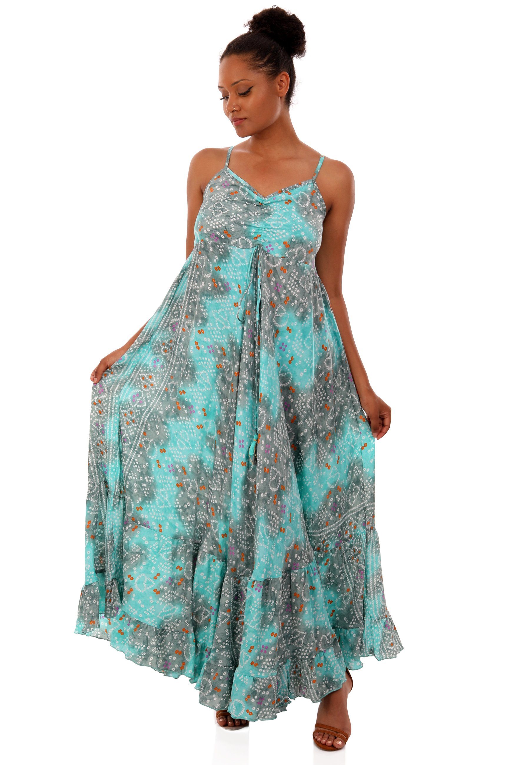 YC Fashion & Style Maxikleid Boho Maxikleid mit Spaghetti Träger Hippiekleid (1-tlg) mit Volant