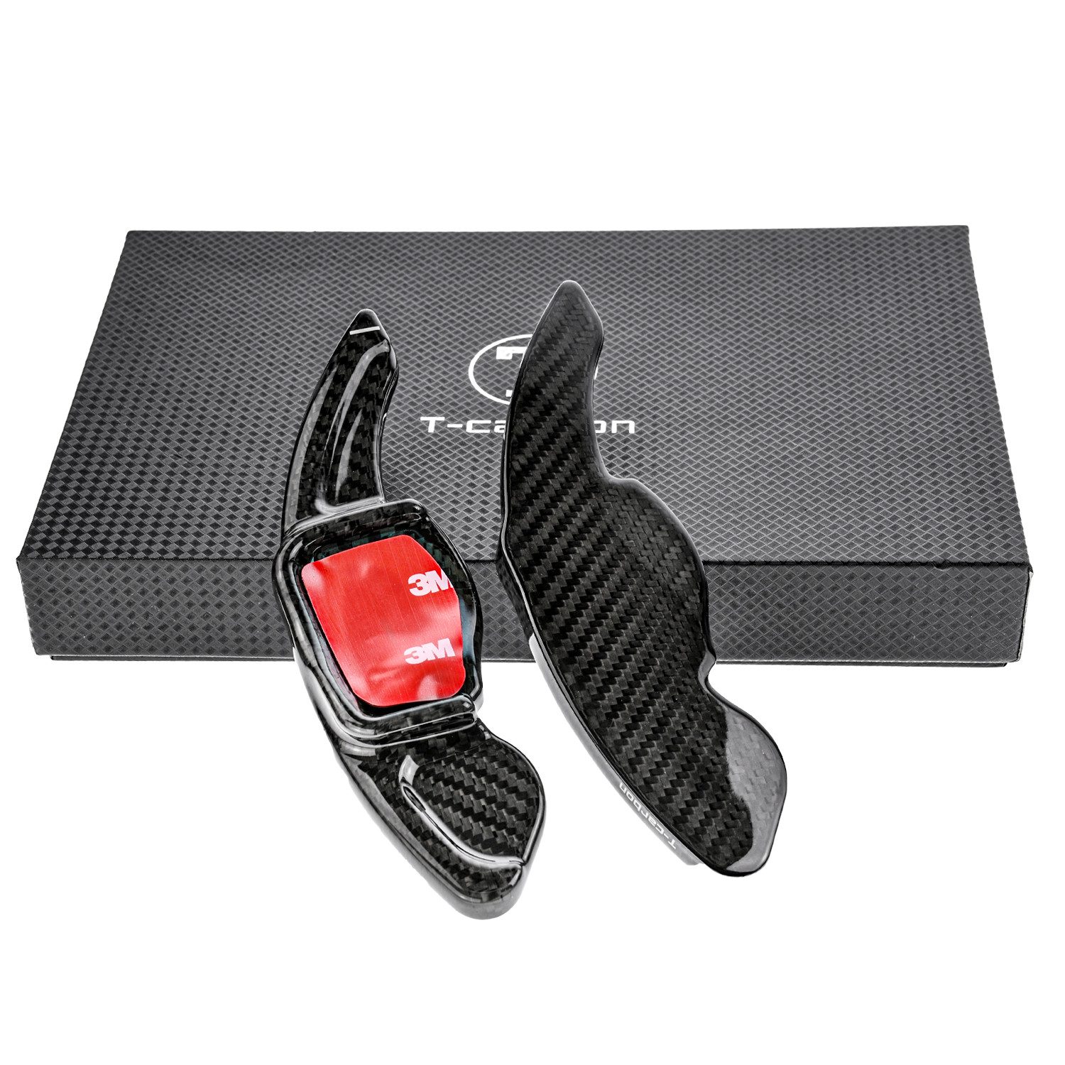 T-Carbon Lenkeradapter Auto Lenkrad Schaltwippen Paddel Aufsatz Echt Carbon SCHWARZ, (2-tlg., für SEAT ALHAMBRA II 7N 10-15 LEON II 1P)