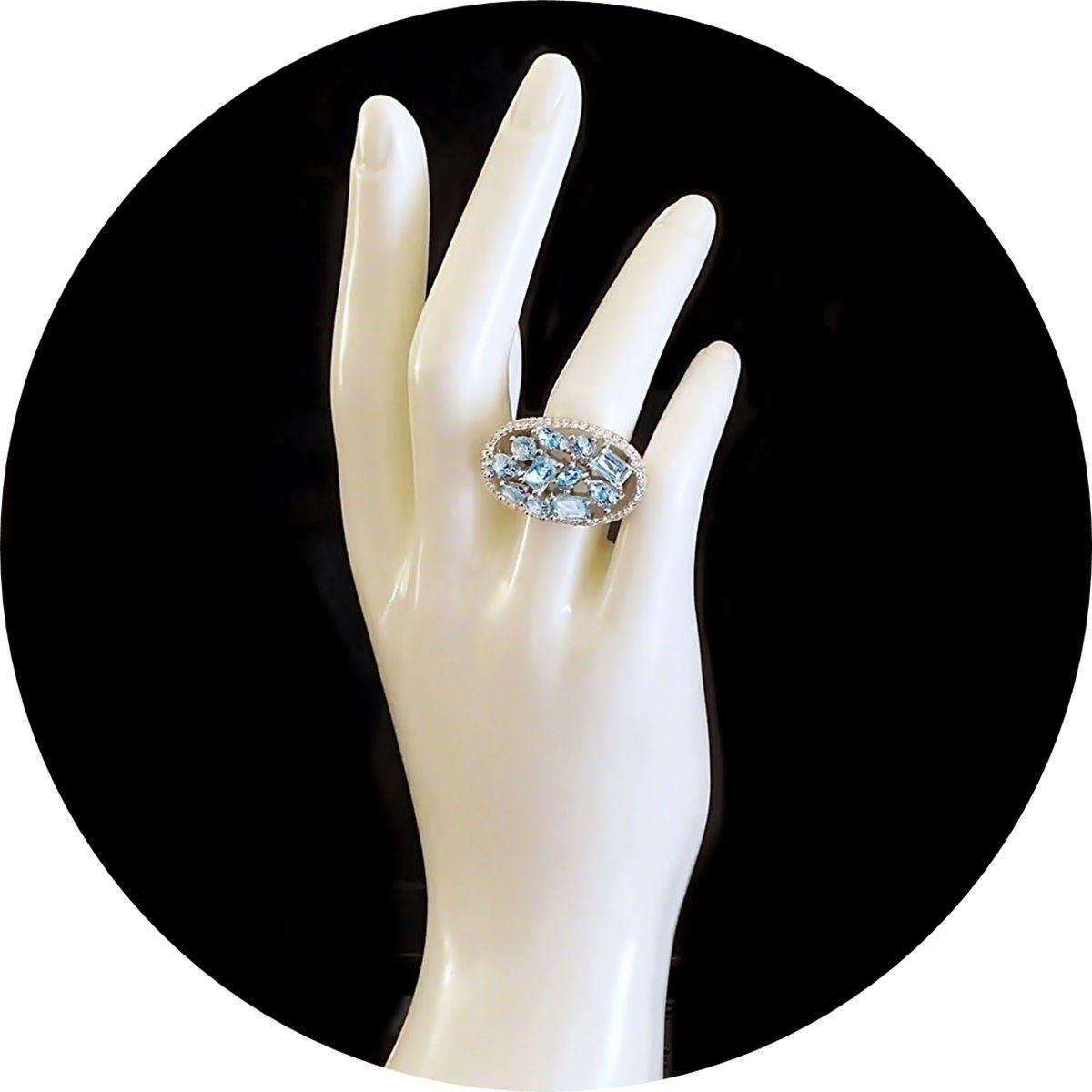Damen Schmuck Goldene Hufeisen Silberring Blautopas Ring aus 925 Sterlingsilber Damen echte Edelsteine Fingerring, Massiv