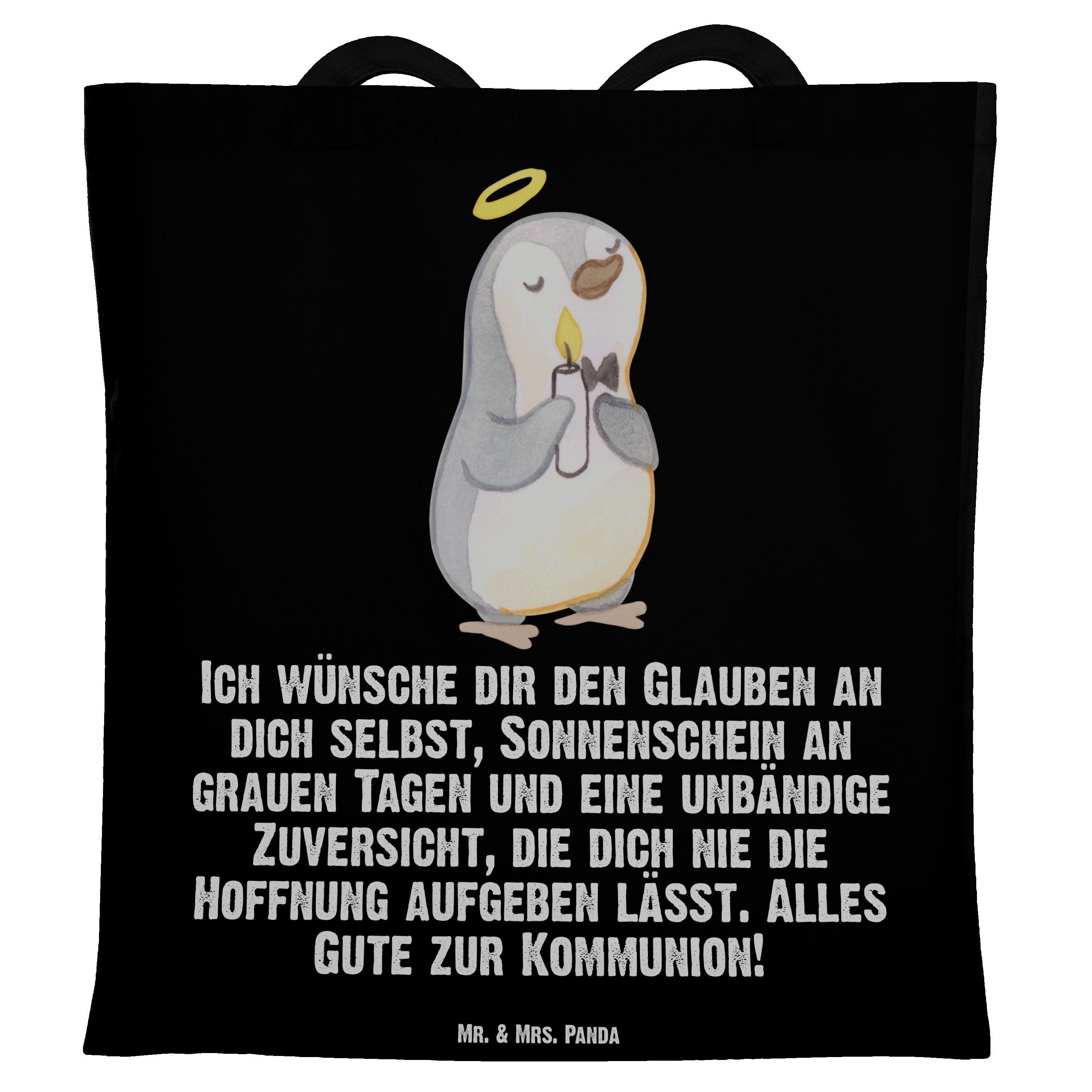 Mr. & Mrs. Panda Tragetasche Pinguin Kommunion - Schwarz - Geschenk, Kommunion Dankeschön, Konfirm (1-tlg), Cross Stitching Griffe