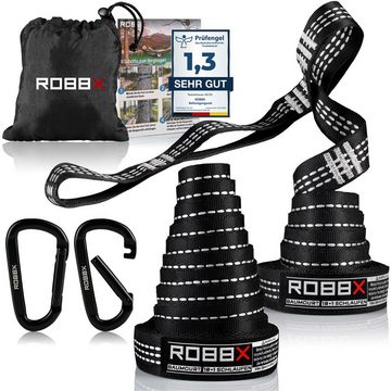 ROBBX Hängematte ROBBX® Hängematten Befestigungsset 300x2,5 cm + Schwerlast-Karabiner