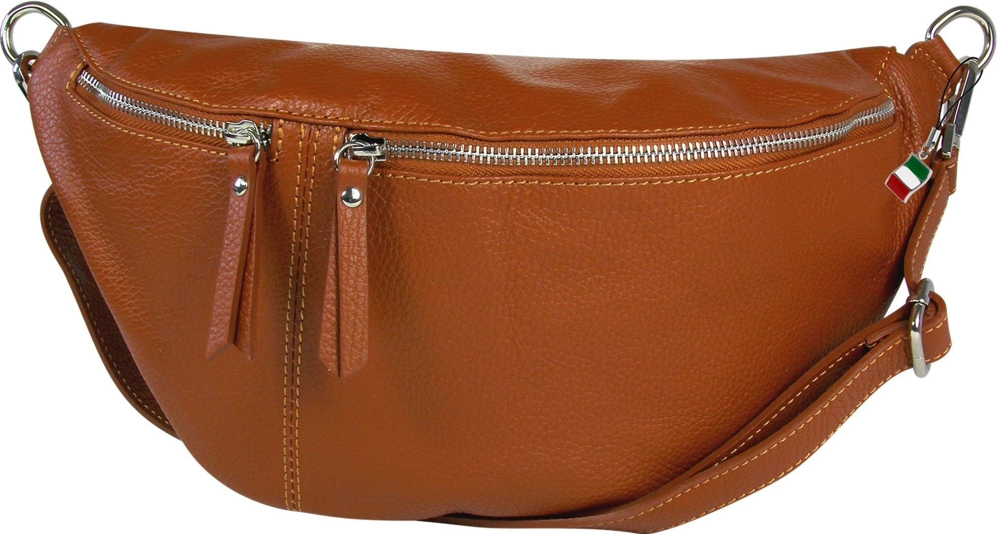 FLORENCE Gürteltasche Florence Echtleder Damen BomBag extra groß (Gürteltasche), Damen Leder Gürteltasche, braun, tan ca. 37cm x ca. 20cm