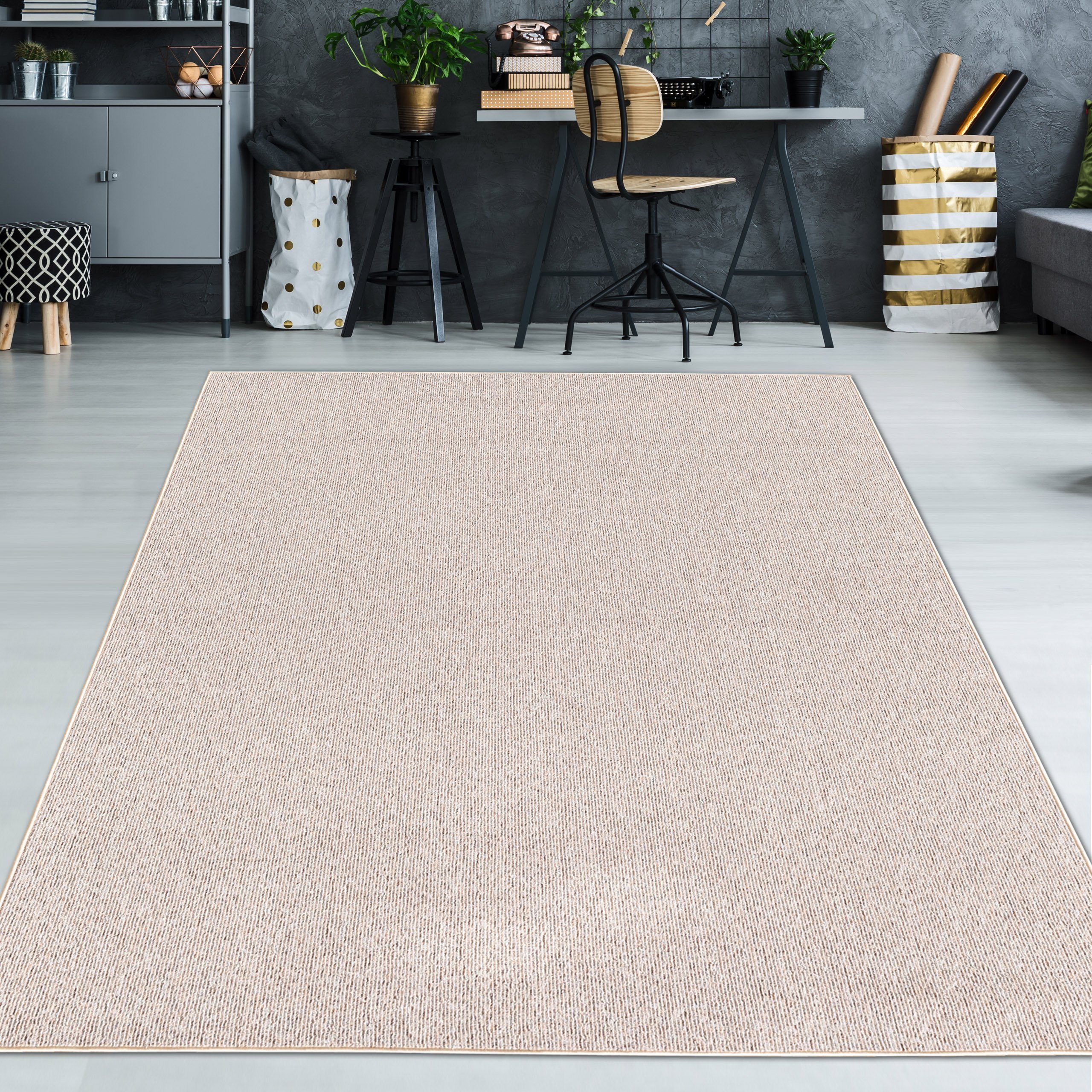 Teppich Teppich mit einfarbigen mm rechteckig, 4 beige, Design in Höhe: TeppichHome24