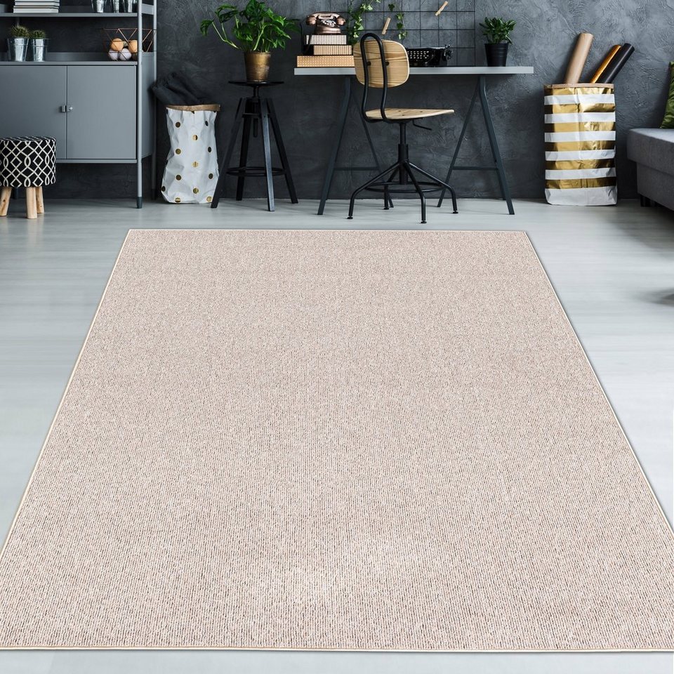 Teppich Teppich mit einfarbigen Design in beige, TeppichHome24, rechteckig,  Höhe: 4 mm | Kurzflor-Teppiche