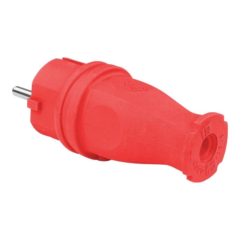 Electric Gummistecker Spritzwassergeschützt 16A Steckdose rot 230V Schutzkontakt Schuko 2P+E, TP Schukostecker