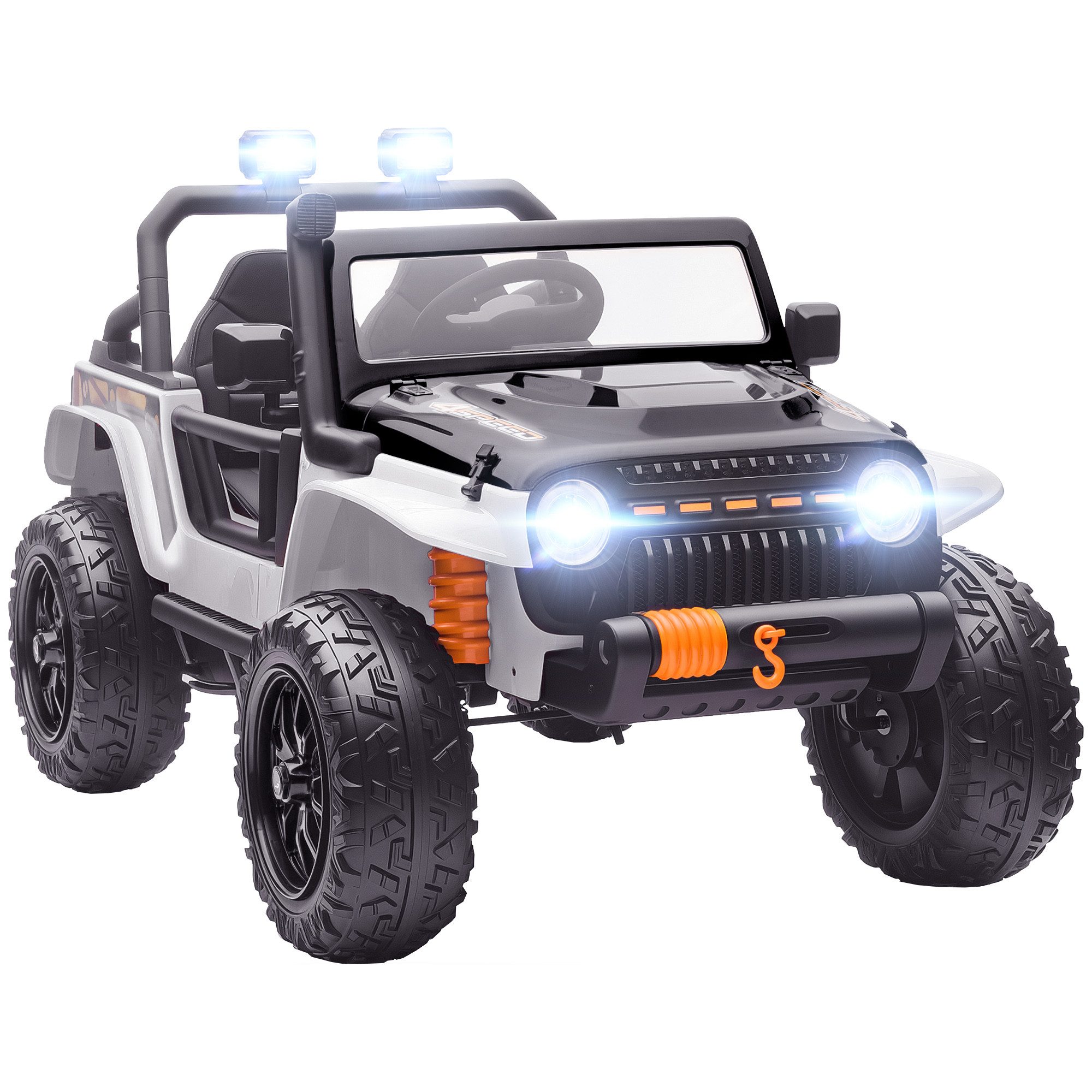 AIYAPLAY Elektro-Kinderauto Kinderfahrzeug, 2 Motor, Elektrofahrzeug, Musik, LED, Belastbarkeit 100 kg, (1-tlg), mit Eltern-Kind-Sitz, 4 gefederten Rädern, für 3-8 Jahre, Weiß