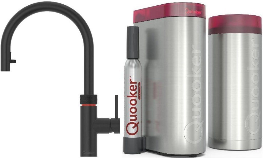 QUOOKER Küchenarmatur QUOOKER FLEX Zugauslauf Schwarz Combi+ B mit CUBE