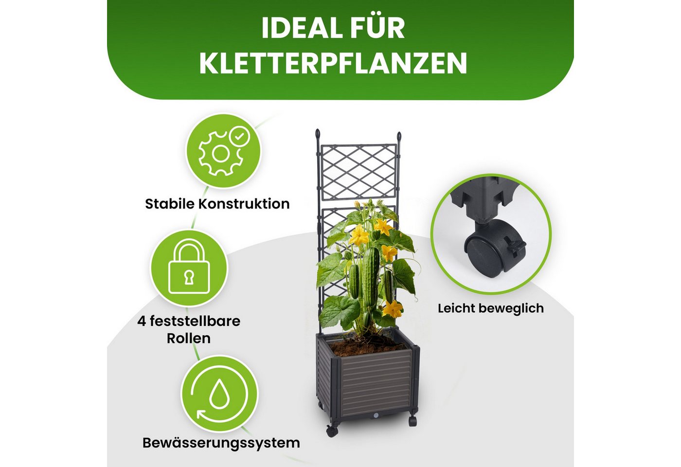 Thumbnail - Gartenwelt Riegelsberger Blumenkasten mit Spalier 41x30xH125 cm auf Rädern für Garten Terrasse
