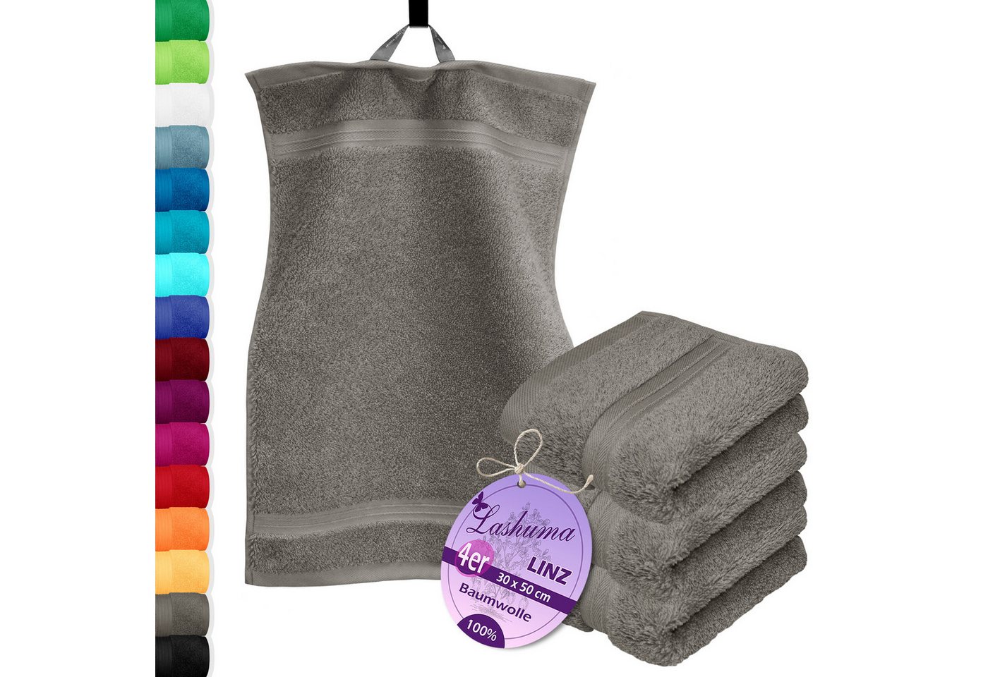 Lashuma Gästehandtücher - Kleine Handtücher Linz, Frottee (Spar-Set, 4-St), Flauschige Gästetücher grau 30x50 cm