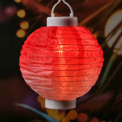 MARELIDA LED Lampion Solar Gartenlampion mit Flammeneffekt Party Balkon Terrasse D:20cm rot, LED Classic, warmweiß (2100K bis 3000K)