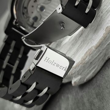 Holzwerk Automatikuhr BINGHEN Edelstahl & Holz Uhr mit Datum in schwarz, braun