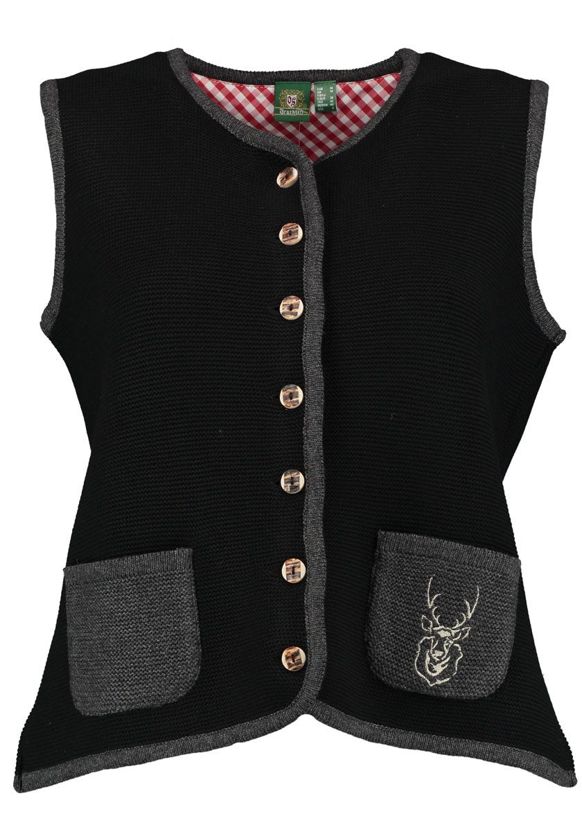 OS Trachten Strickweste Ipesa Trachtenweste mit Rundhals und Hirsch-Sticker günstig online kaufen