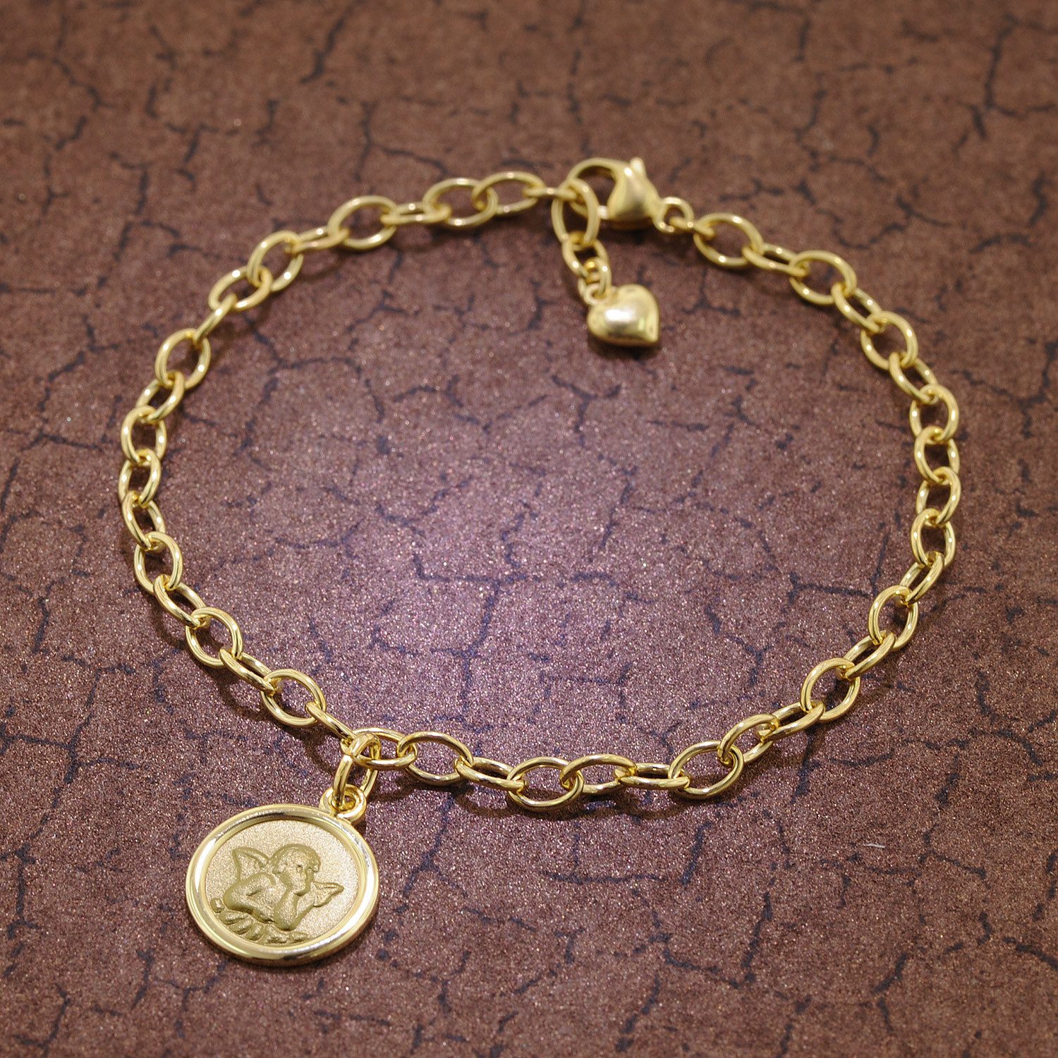 trendor Silberarmband 51202, mit Engel-Anhänger 925 Silber Goldplattiert 17 cm