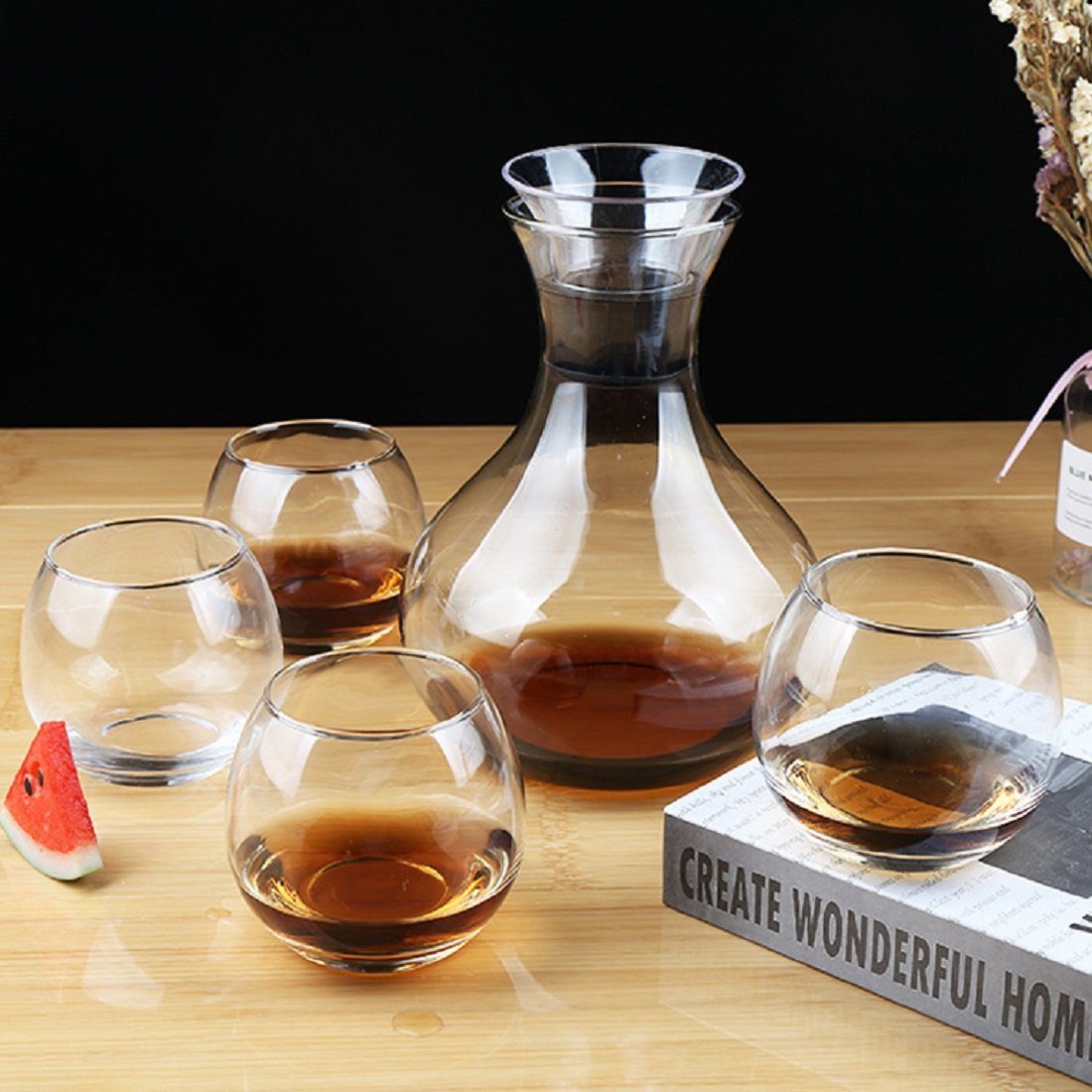 Karaffe Karaffe mit 4 Gläsern 335ml Wasser Cognac Whisky-Gläser G02
