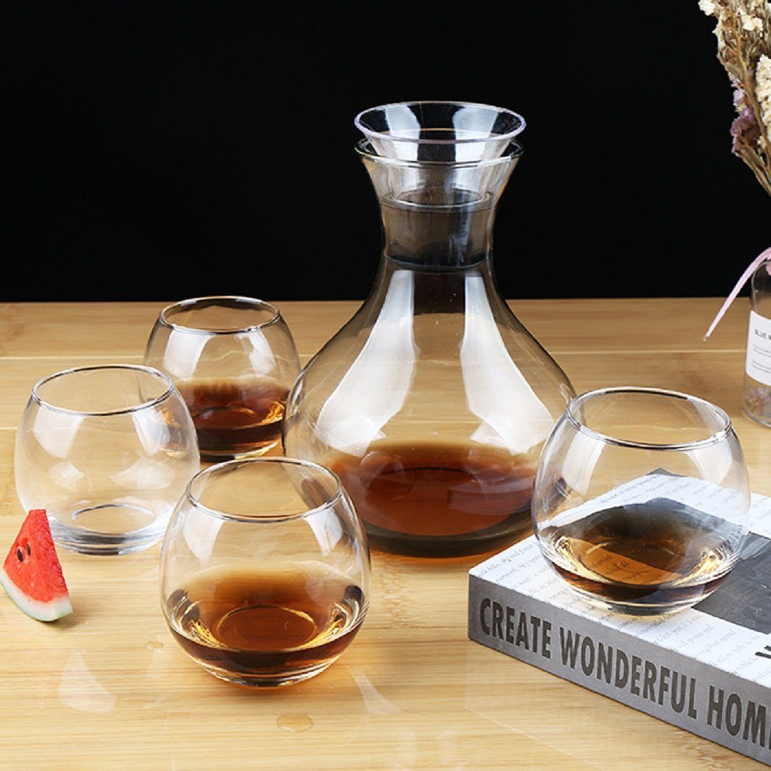 Rungassi Karaffe Karaffe mit 4 Gläser 335ml Wasser Cognac Whisky-Gläser G02